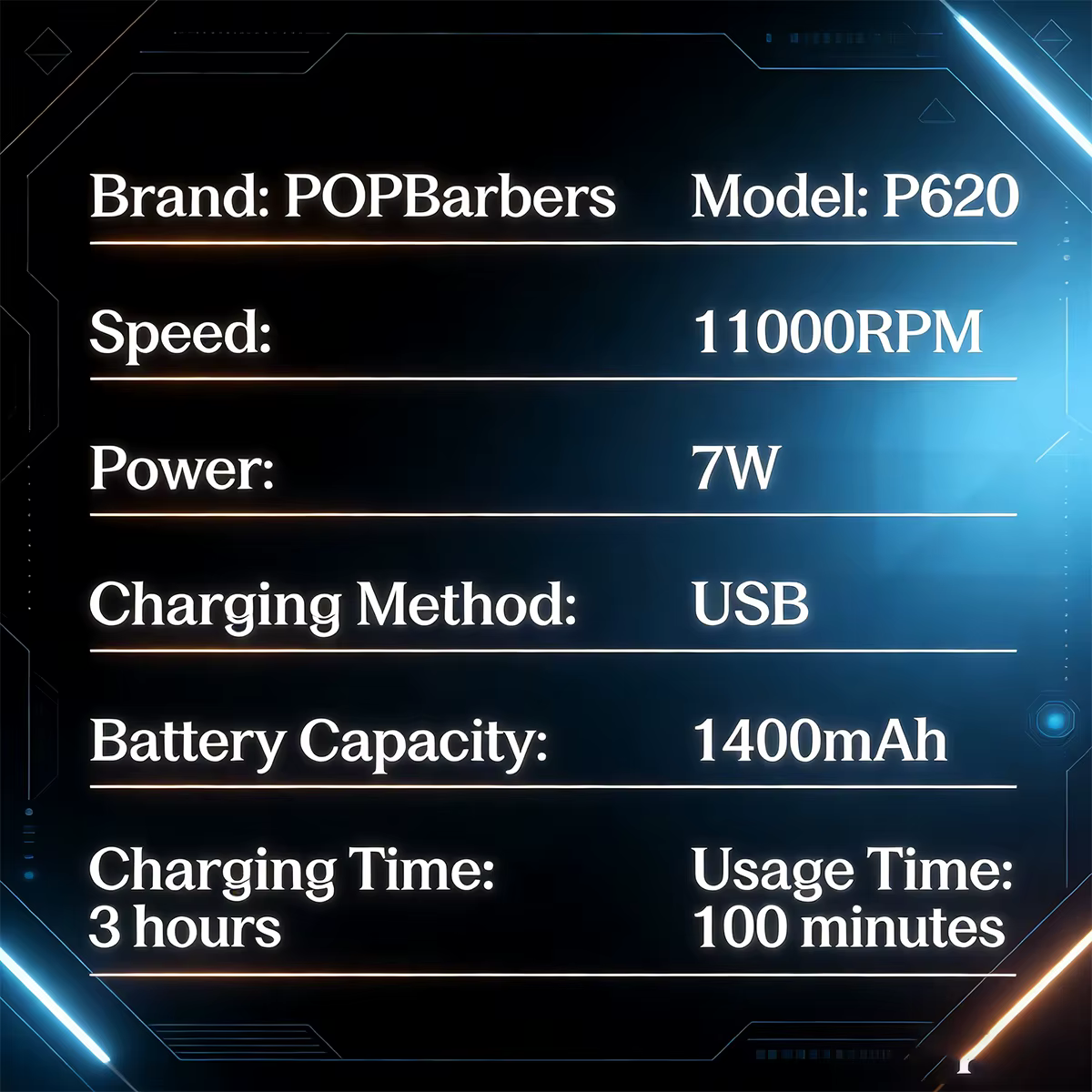Rasoir professionnel pour barbier 11000 tr/min 7W Double lame de rasage électrique pour hommes Pop Barbers
