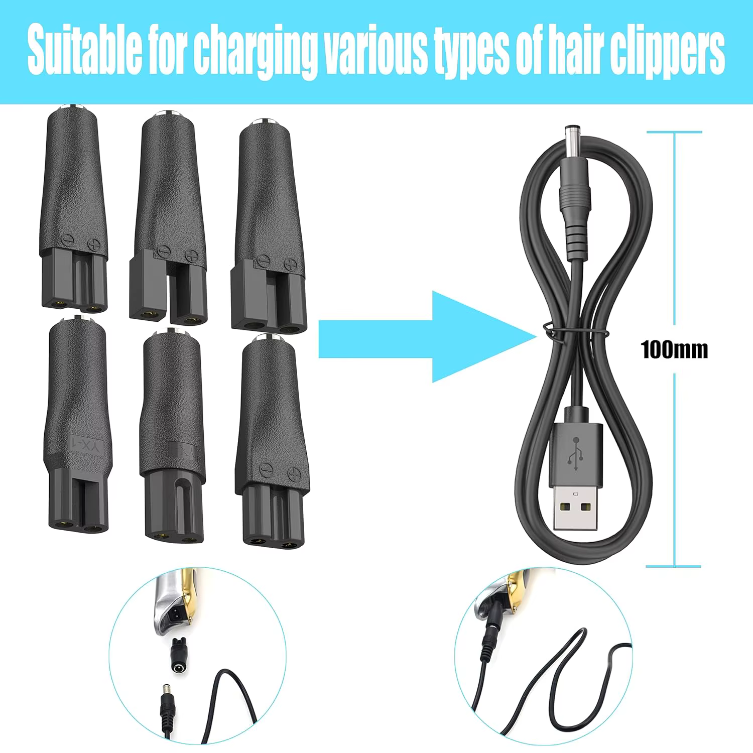 LISI 8 pièces cordon d'alimentation 5V chargeur de remplacement universel adaptateur USB pour tous les types de