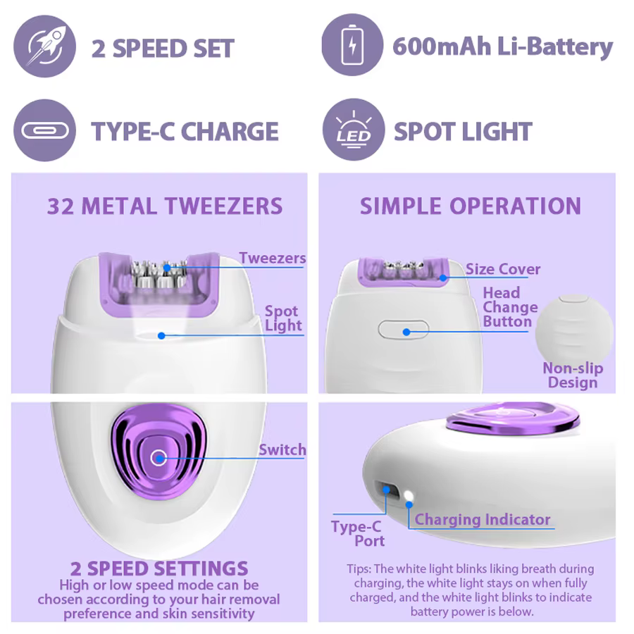 Épilateur et rasoir électrique Rechargeable 2 en 1