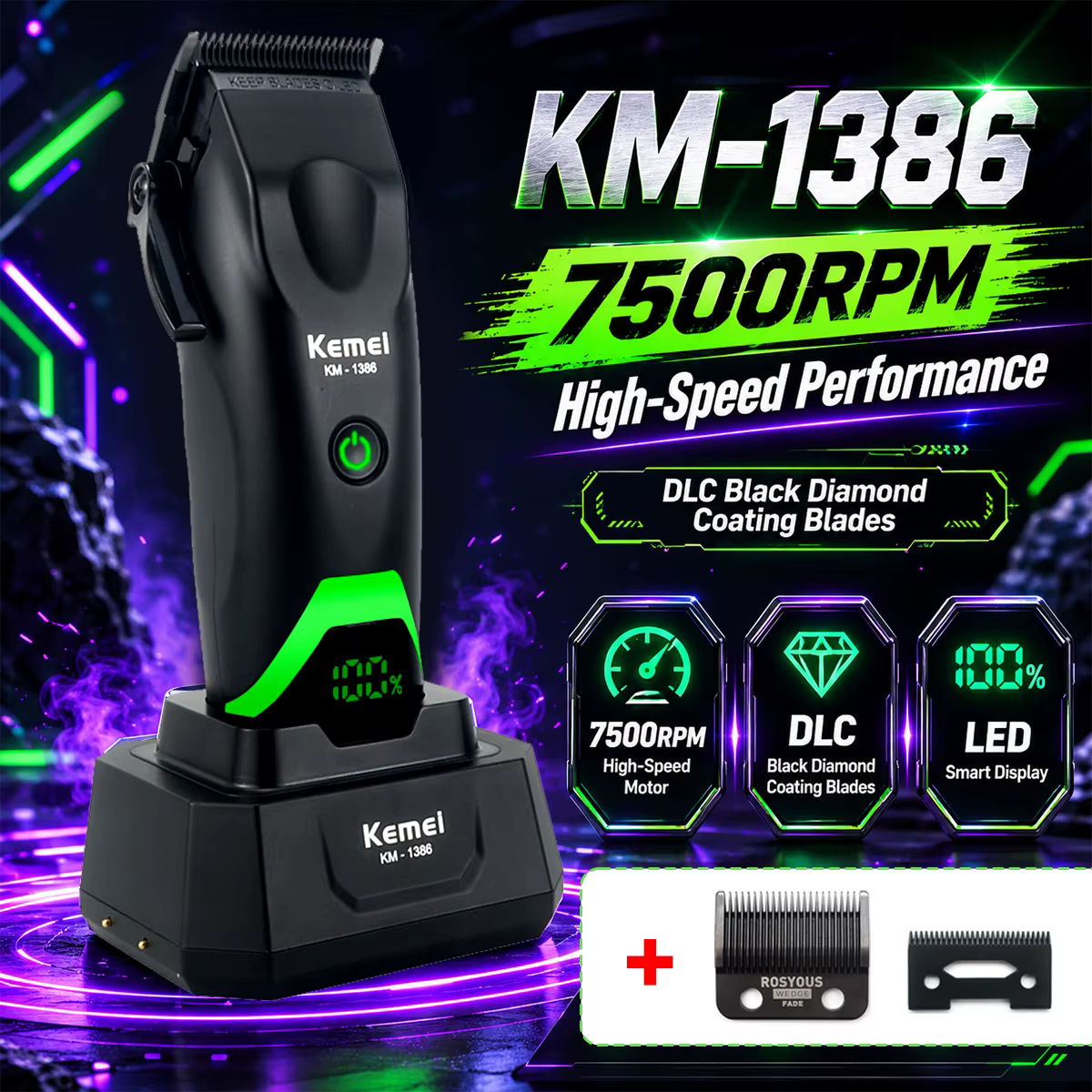 Tondeuse pour hommes 8000 tr/min avec chargeur de base et écran LED – Machine à couper les cheveux professionnelle
