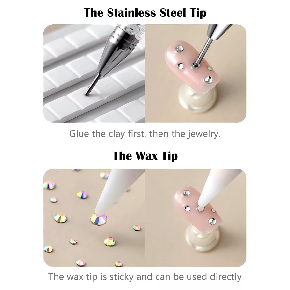 Stylo à points pour sélecteur de strass, pierres précieuses à double extrémité, cristaux, goujons, crayon de cire, manucure, Nail Art, outil de décoration à faire soi-même