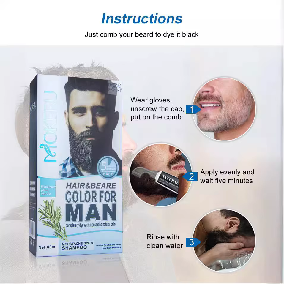 Crème de teinture pour barbe noire de 2 Minutes avec peigne