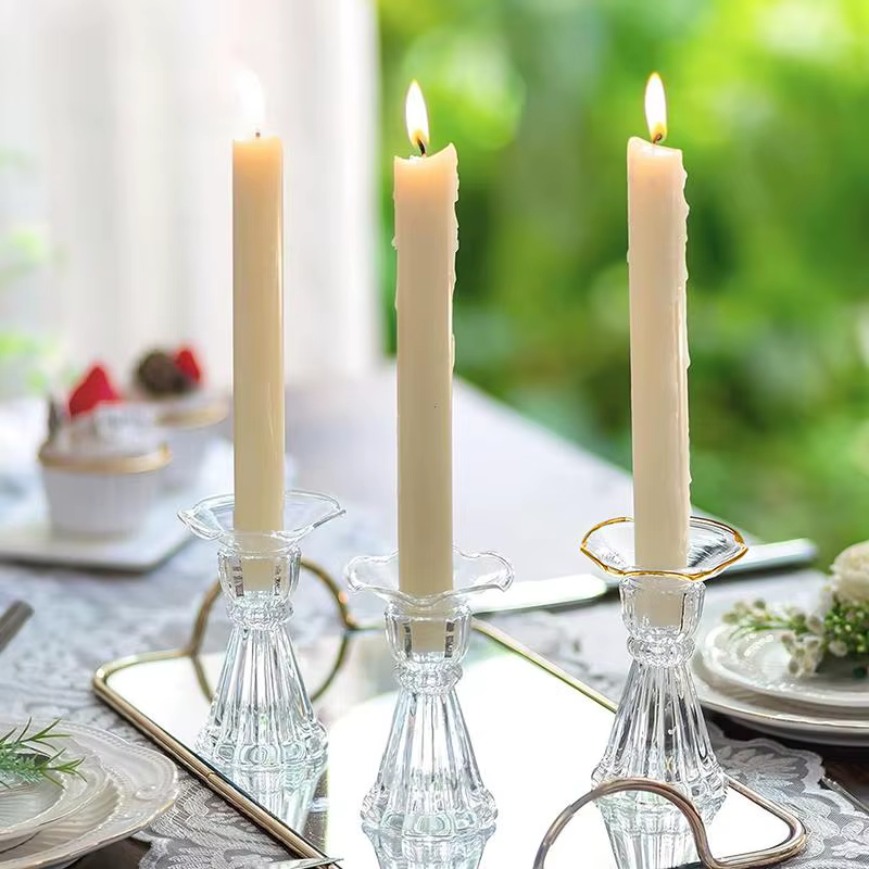 Ensemble de 3 porte-bougies en verre avec attrape-cire, protège-gouttes et base anti-basculement - Pour centres de table, mariages, décoration intérieure