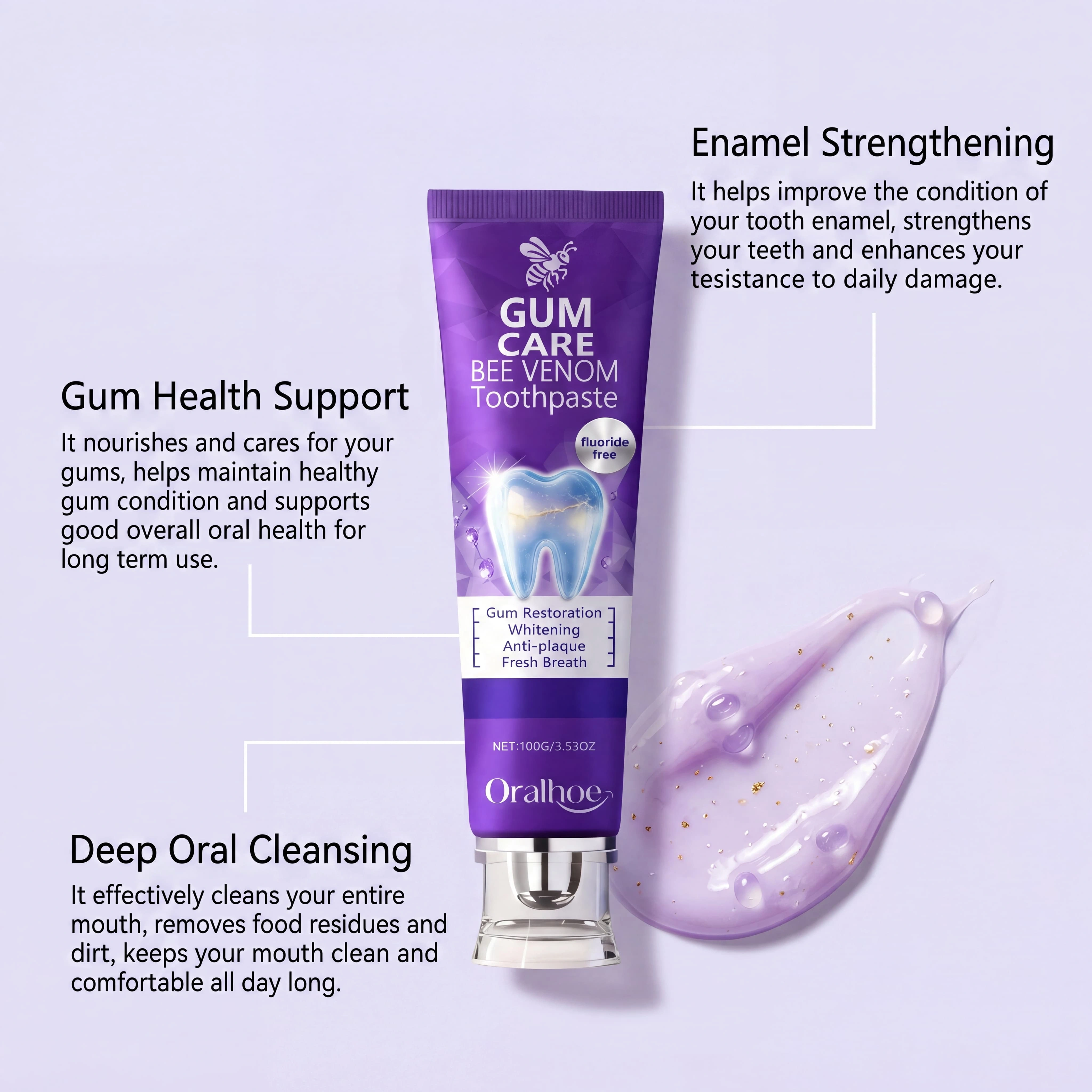 Dentifrice au venin d'abeille pour les soins des gencives, blanchissant, anti-plaque, haleine fraîche, protection de l'émail, soins bucco-dentaires quotidiens