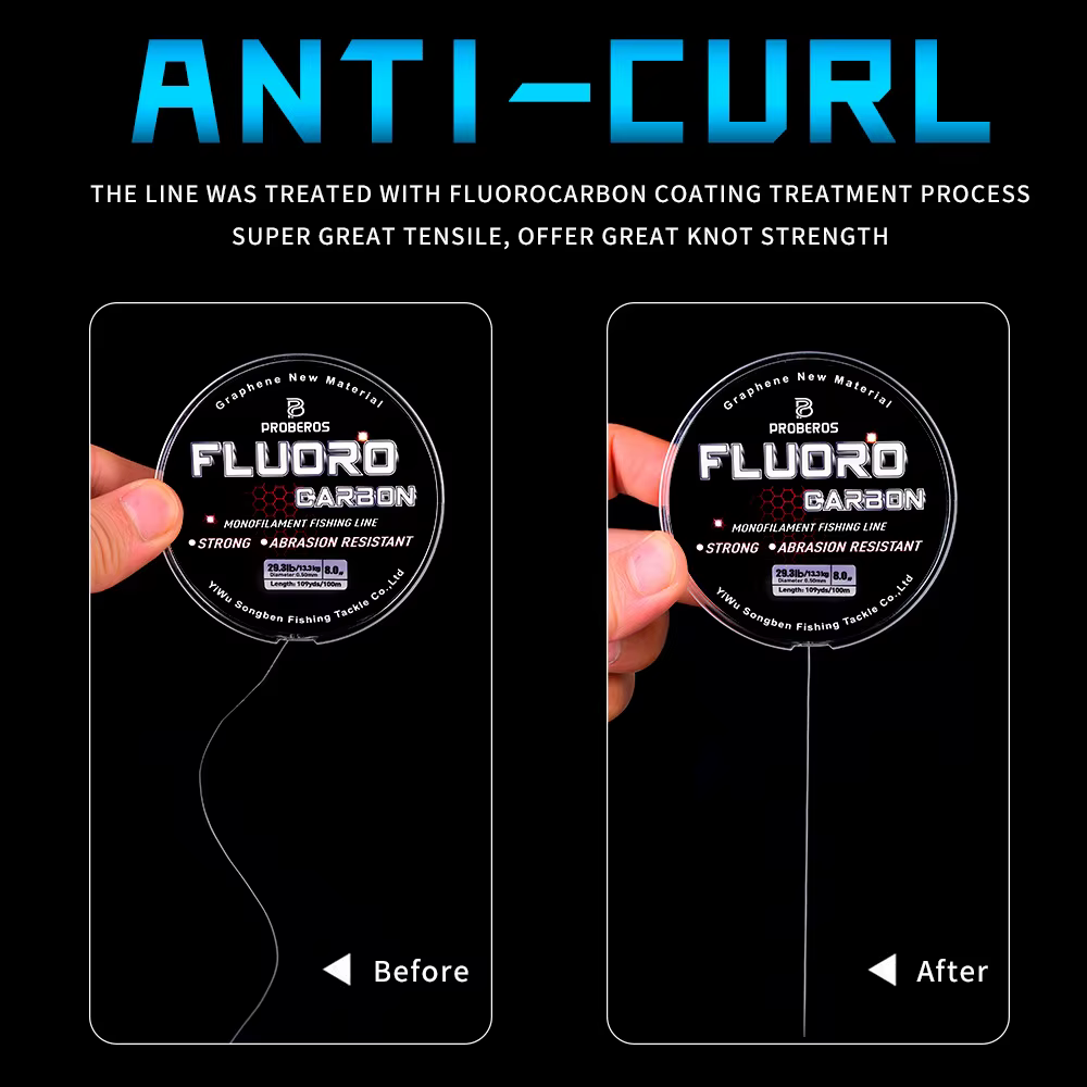 PROBEROS 100M ligne de pêche à revêtement fluorocarbone 2.2LB-29.3LB ligne de Leader Monofilament en Fiber de carbone ligne de pêche à la carpe