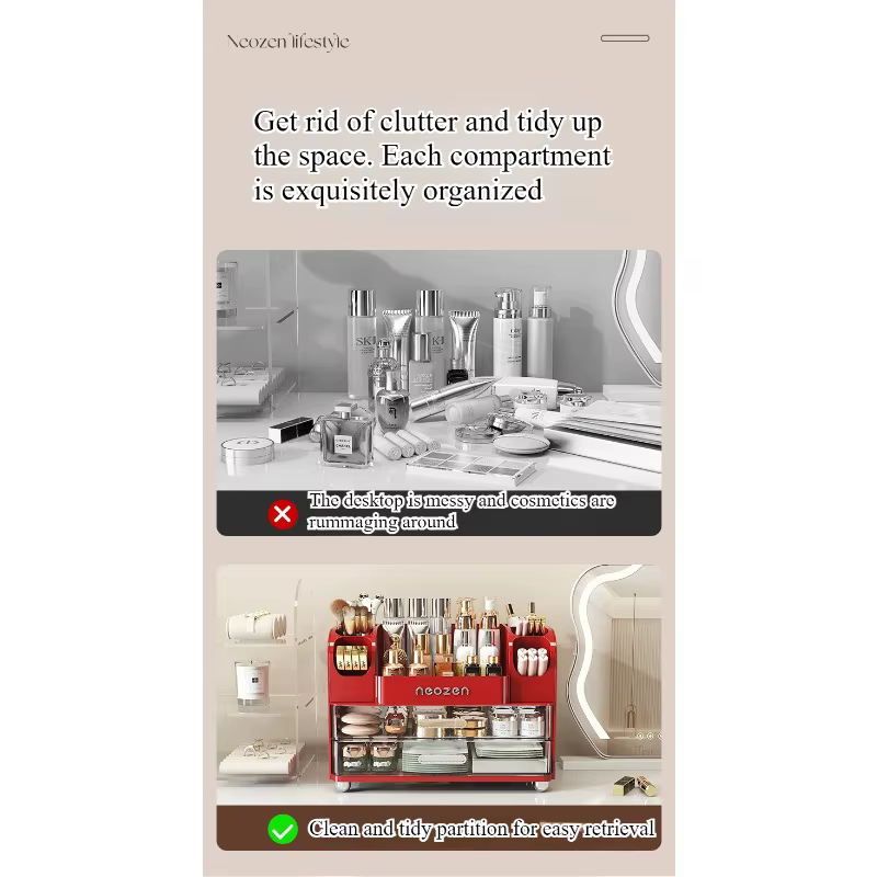 Boîte de Rangement Cosmétique de Bureau Premium pour Soins de la Peau, Rouge à Lèvres, Parfum, Pinceaux – Organisateur de Commode à Grille