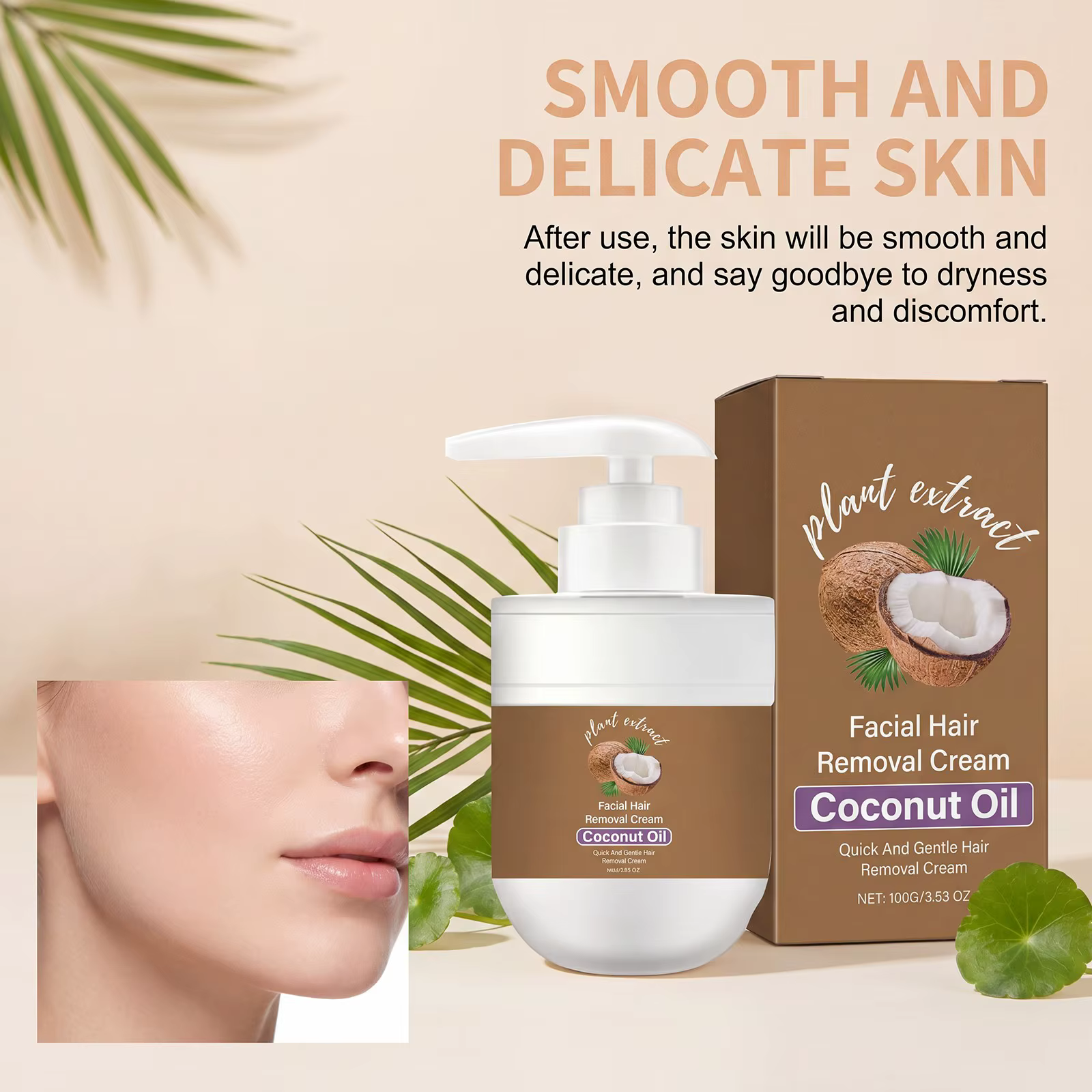 Crème dépilatoire à l'huile de coco pour le visage