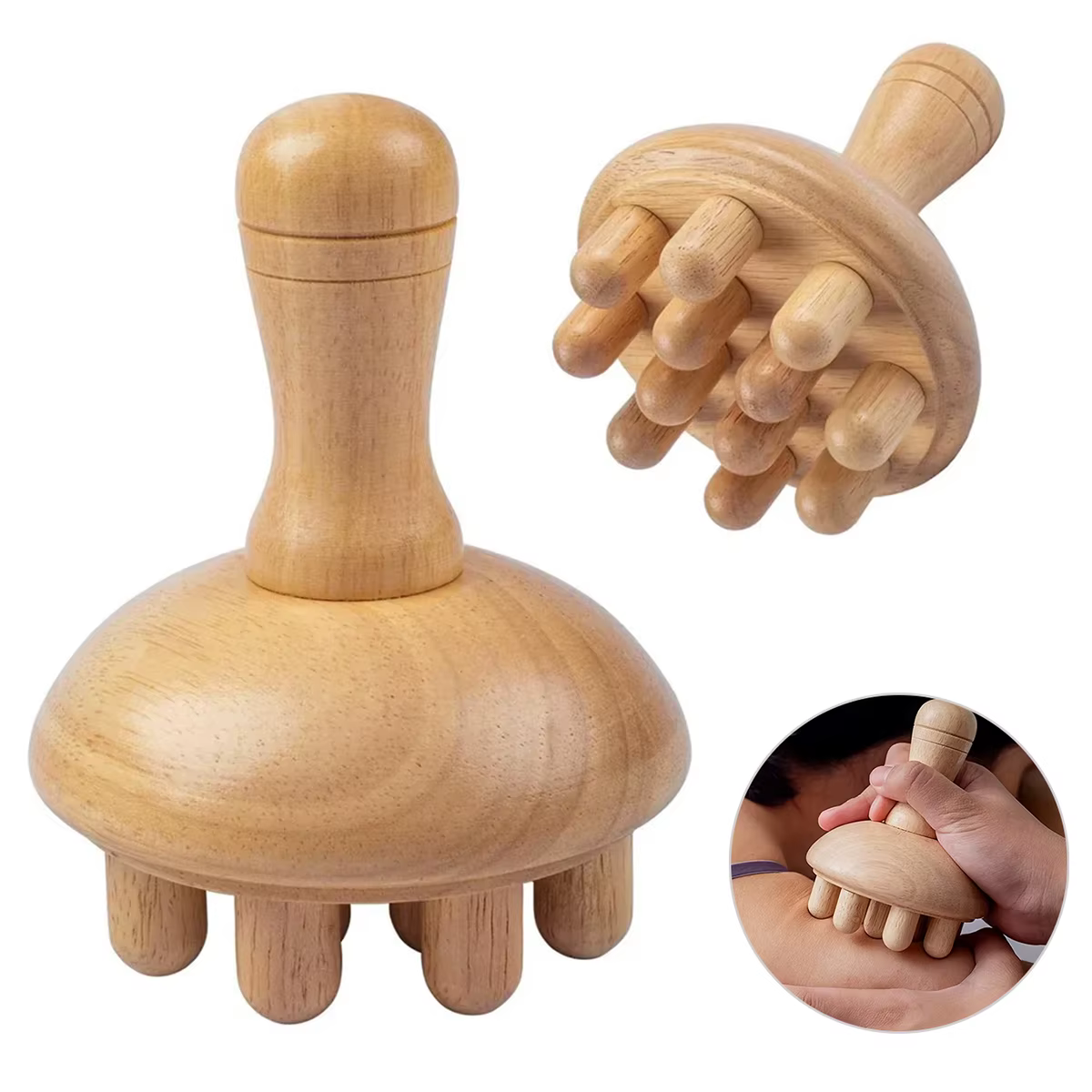 Outil de massage en bois en forme de champignon
