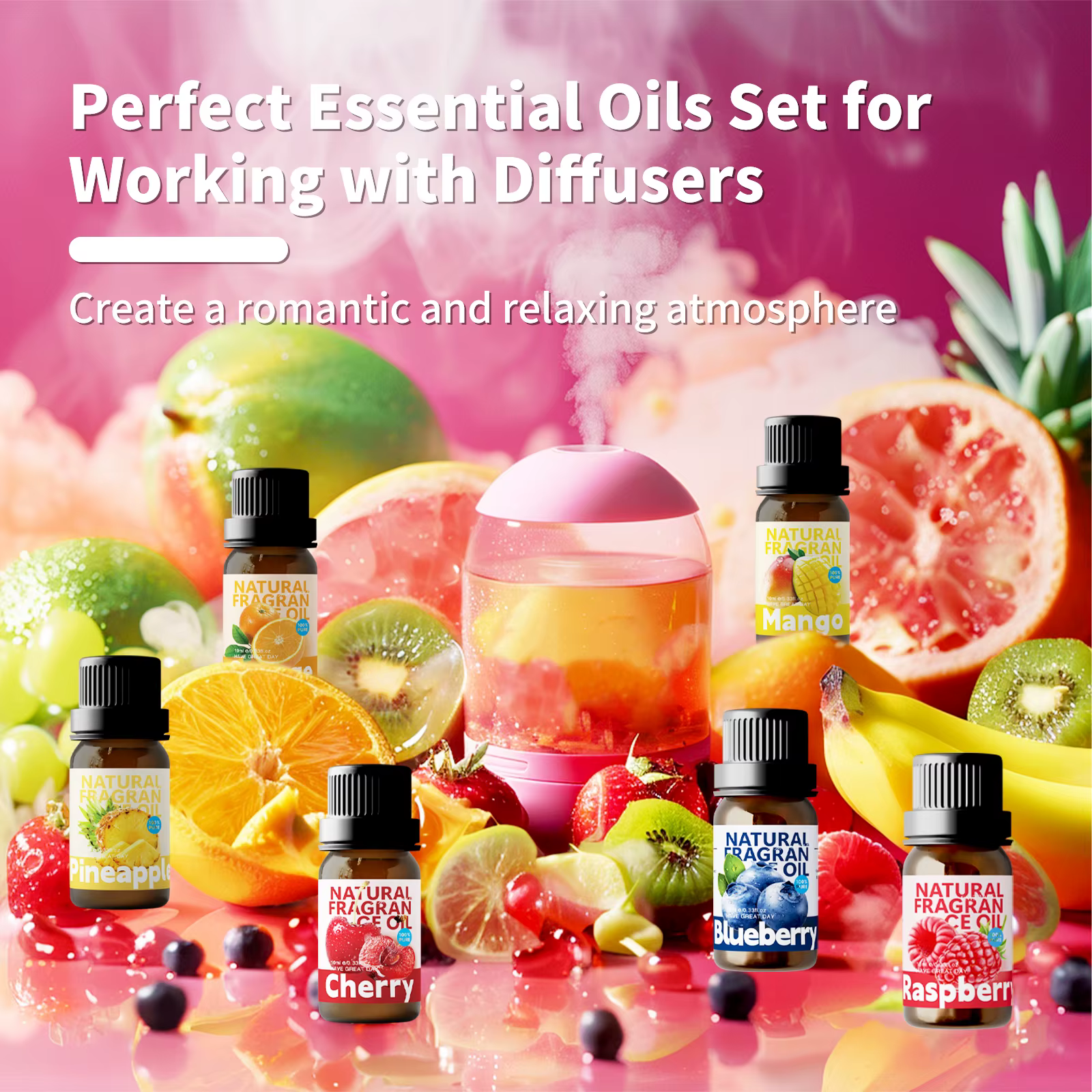 28 types d'huiles essentielles de fruits, huile parfumée aux fruits pour diffuseur, fabrication de bougies - Fraise, citron, pêche, banane, mangue