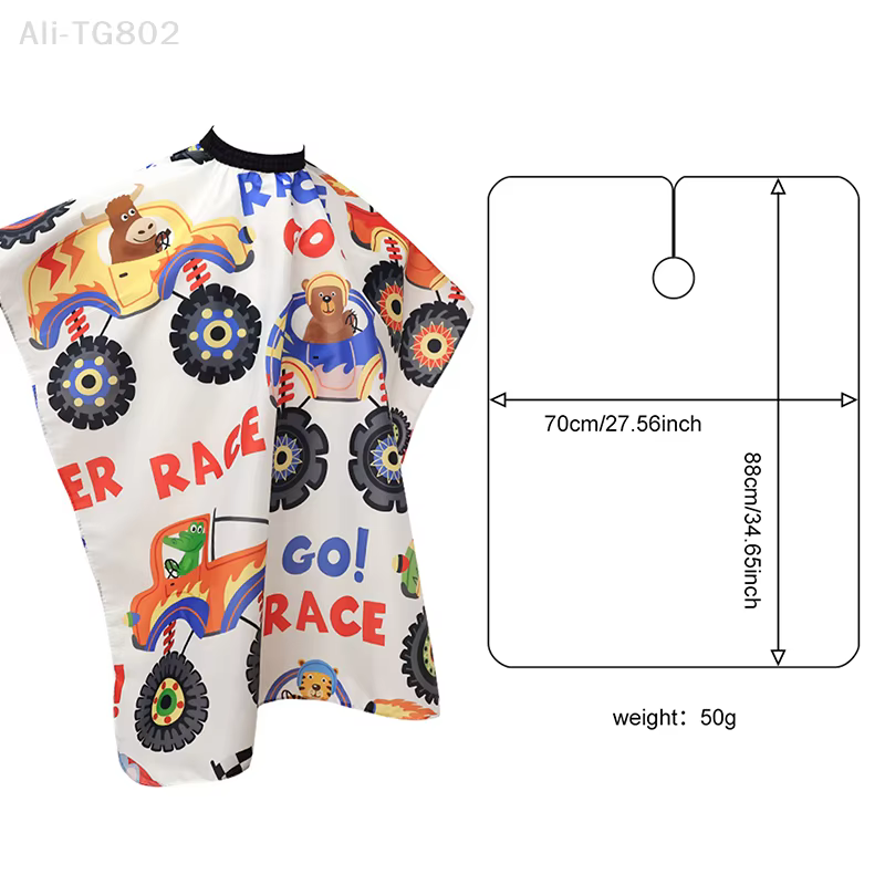Cape de Coiffure Professionnelle pour Enfants Motif Voiture de Dessin Animé – Robe de Coupe pour Salon