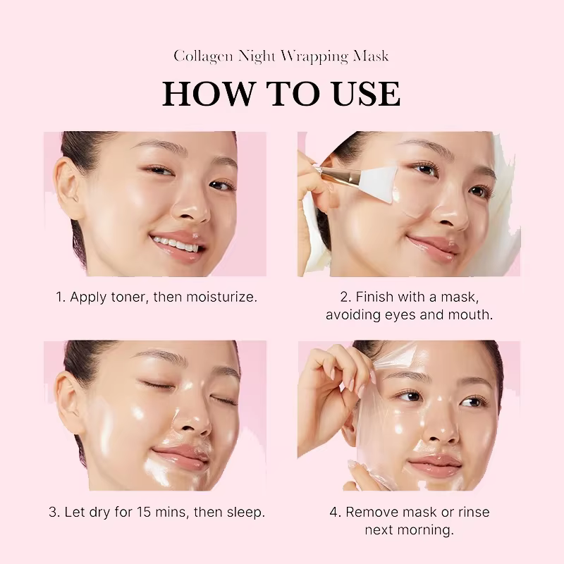 Masque Facial enveloppant au collagène coréen, élasticité, hydratation, réduit l'affaissement de la matité, soins pour la peau au collagène hydrolysé
