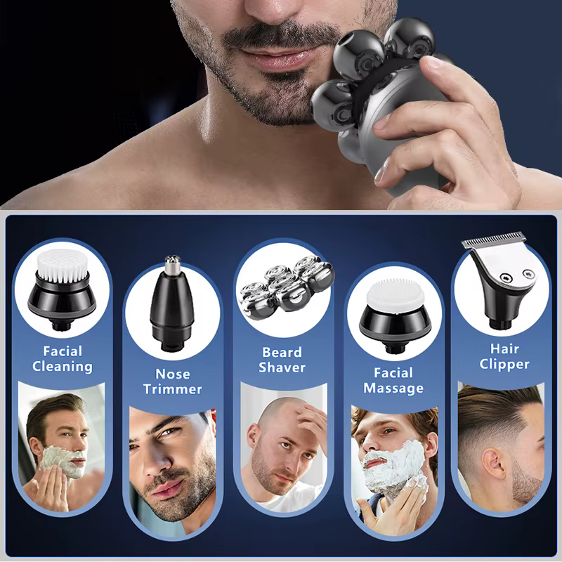 Rasoir électrique 7D flottant coupe tête Base charge Portable hommes tondeuse à barbe
