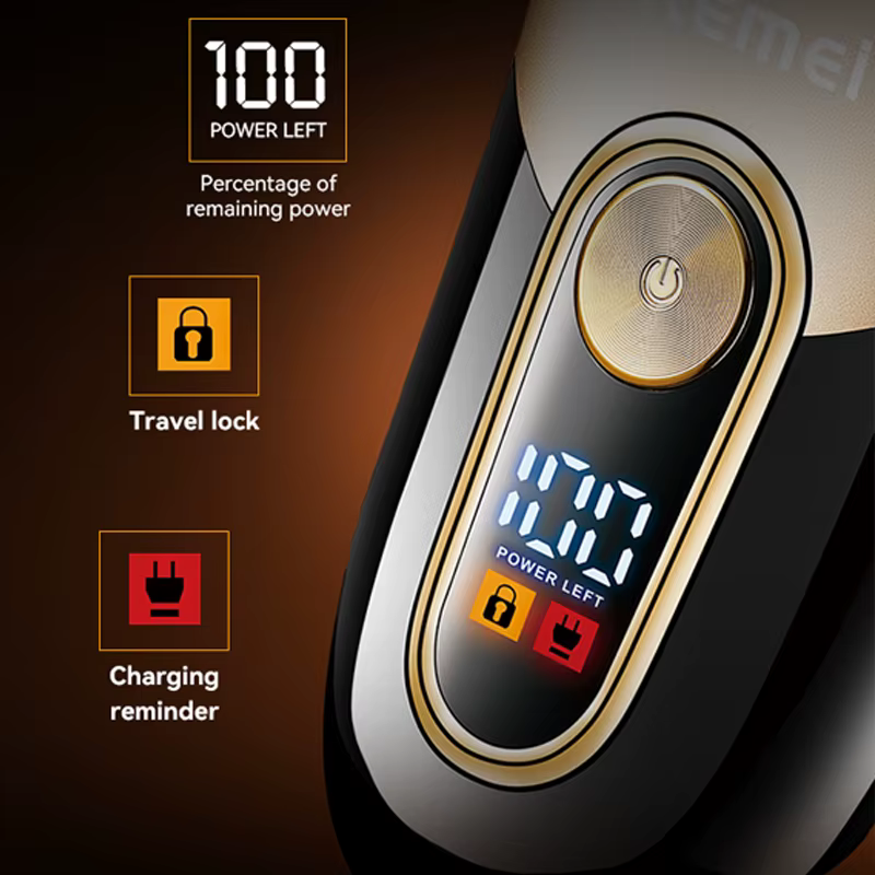 Kemei lavable barbe rasoir électrique pour hommes Rechargeable Stubble