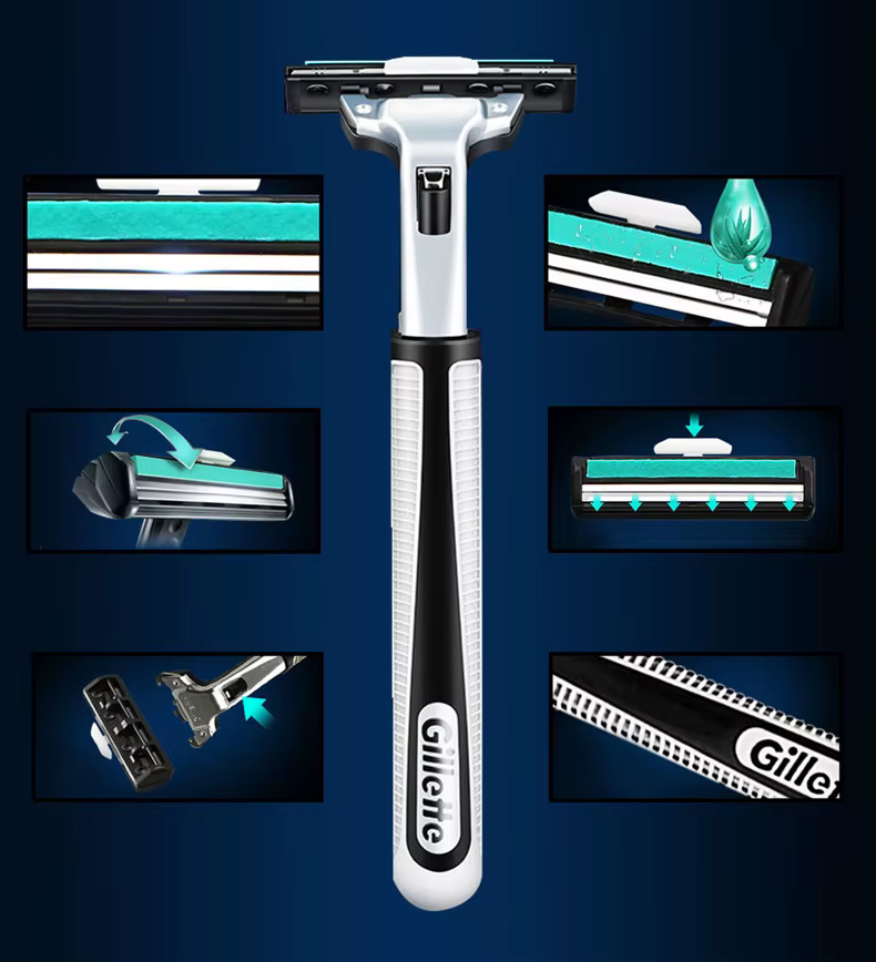 Gillette Vector 2 rasoir pour hommes lames portables Double couche avec bande de lubrification à l'aloe Vera