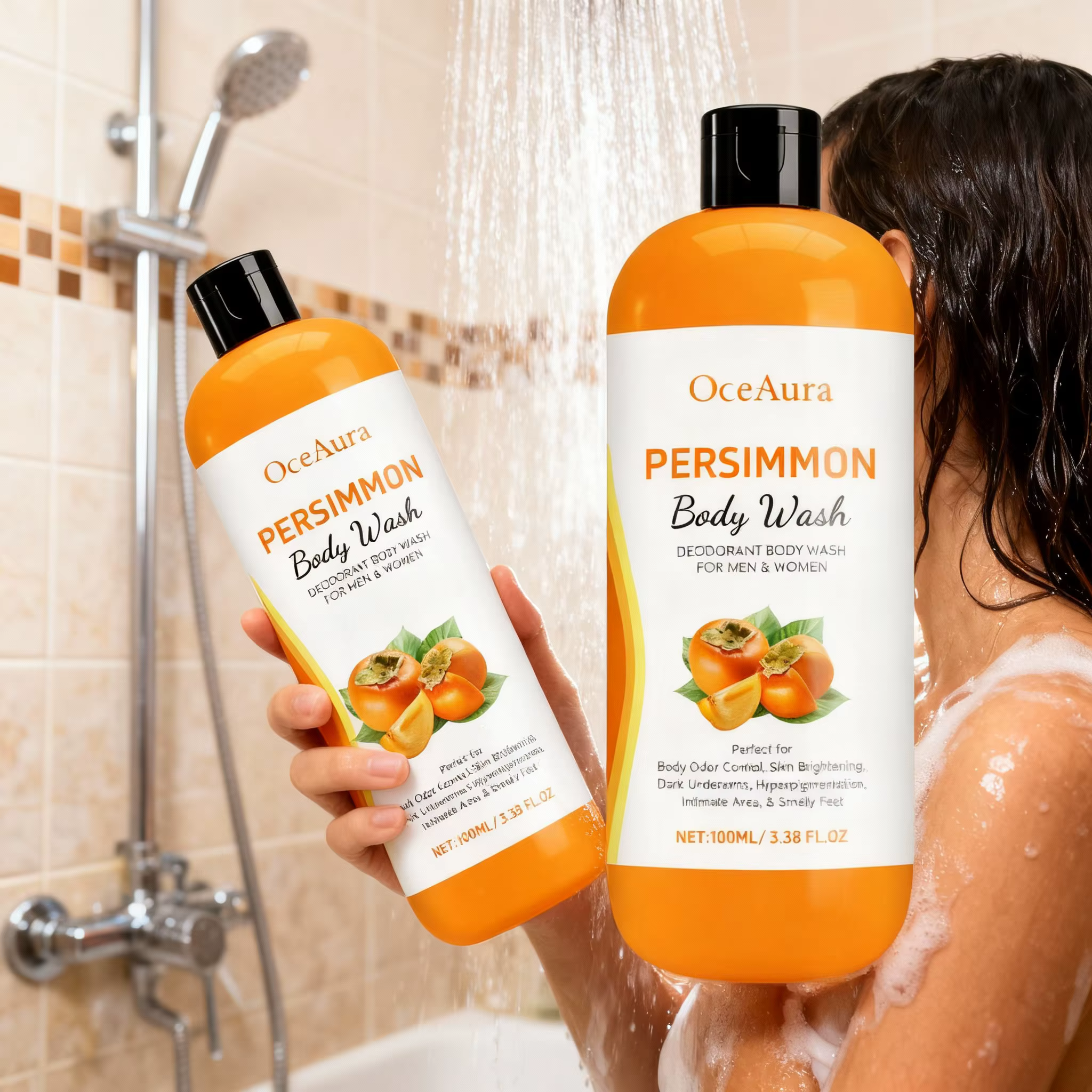 Gel Douche Persimmon Frais à l'Extrait Végétal Nettoyage Doux Hydratant Peau Lisse et Délicate Soin Corporel Quotidien