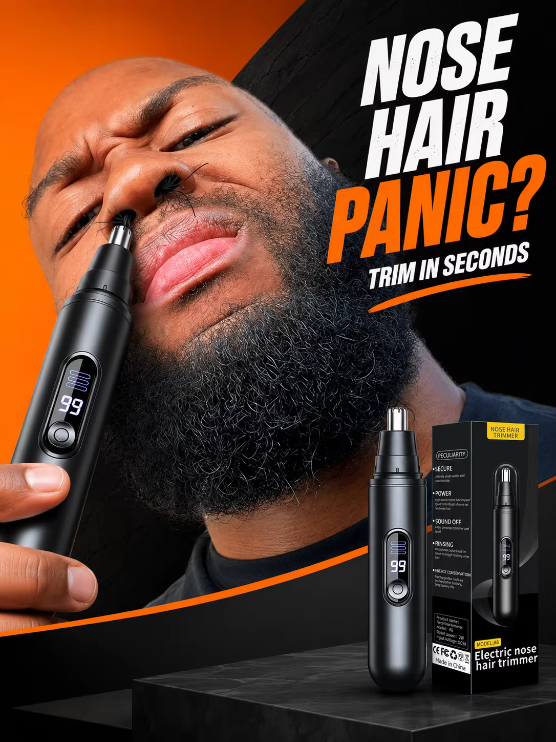 Tondeuse à poils de nez électrique rechargeable, rasoir pour hommes, tondeuse à poils de nez pour femmes, tondeuse à poils d'oreilles avec écran numérique