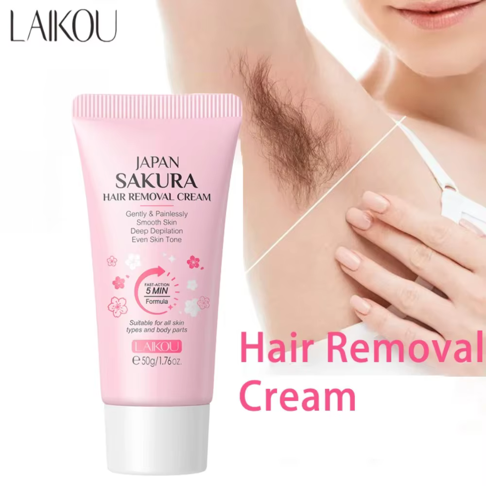 LAIKOU Sakura crème d'épilation rapide indolore inhibiteur de croissance des cheveux bras aisselles jambes zones intimes pour hommes femme 50g