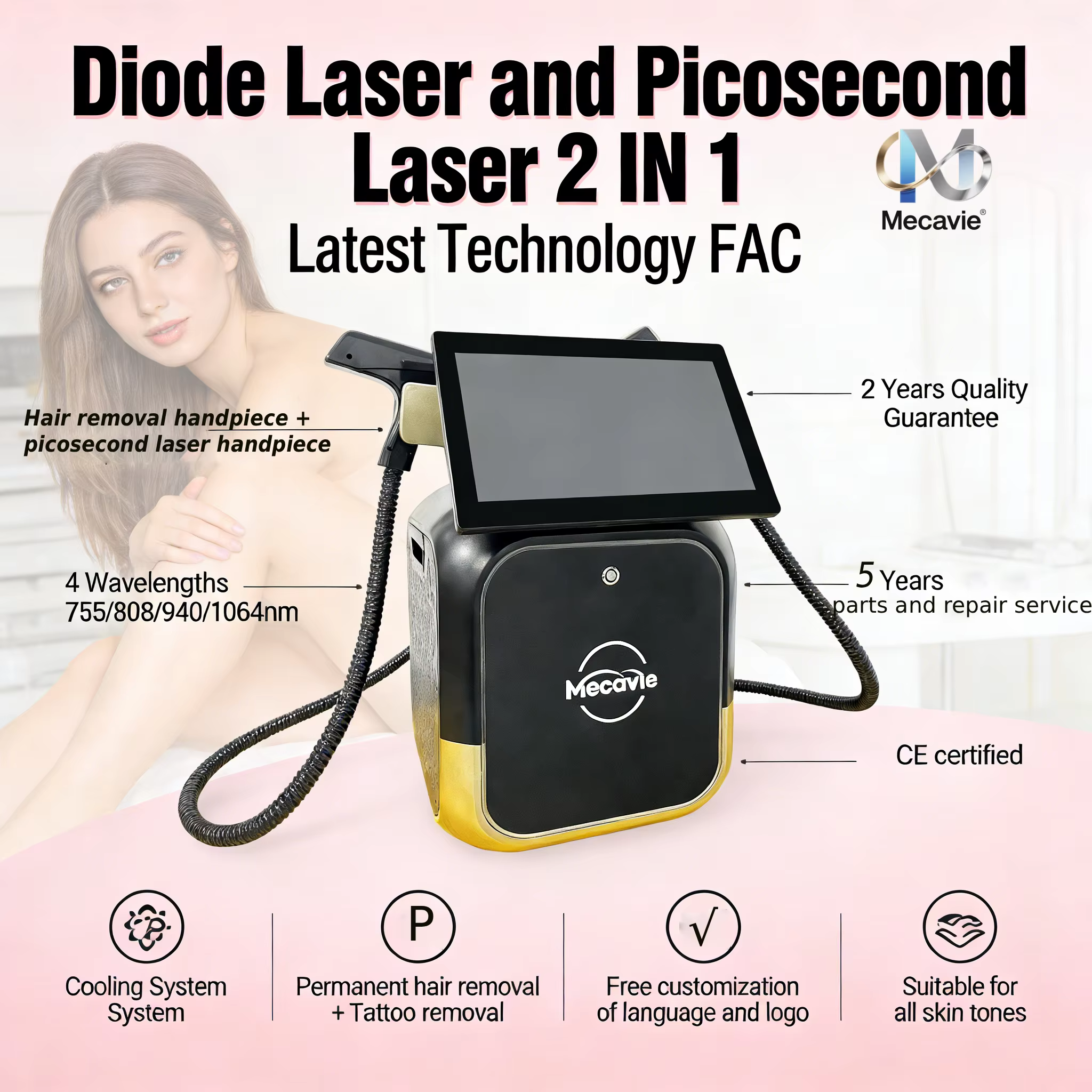 Machine d'épilation laser professionnelle 2026 755/808/940/1064nm Technologie SHR Résultats permanents pour tous les