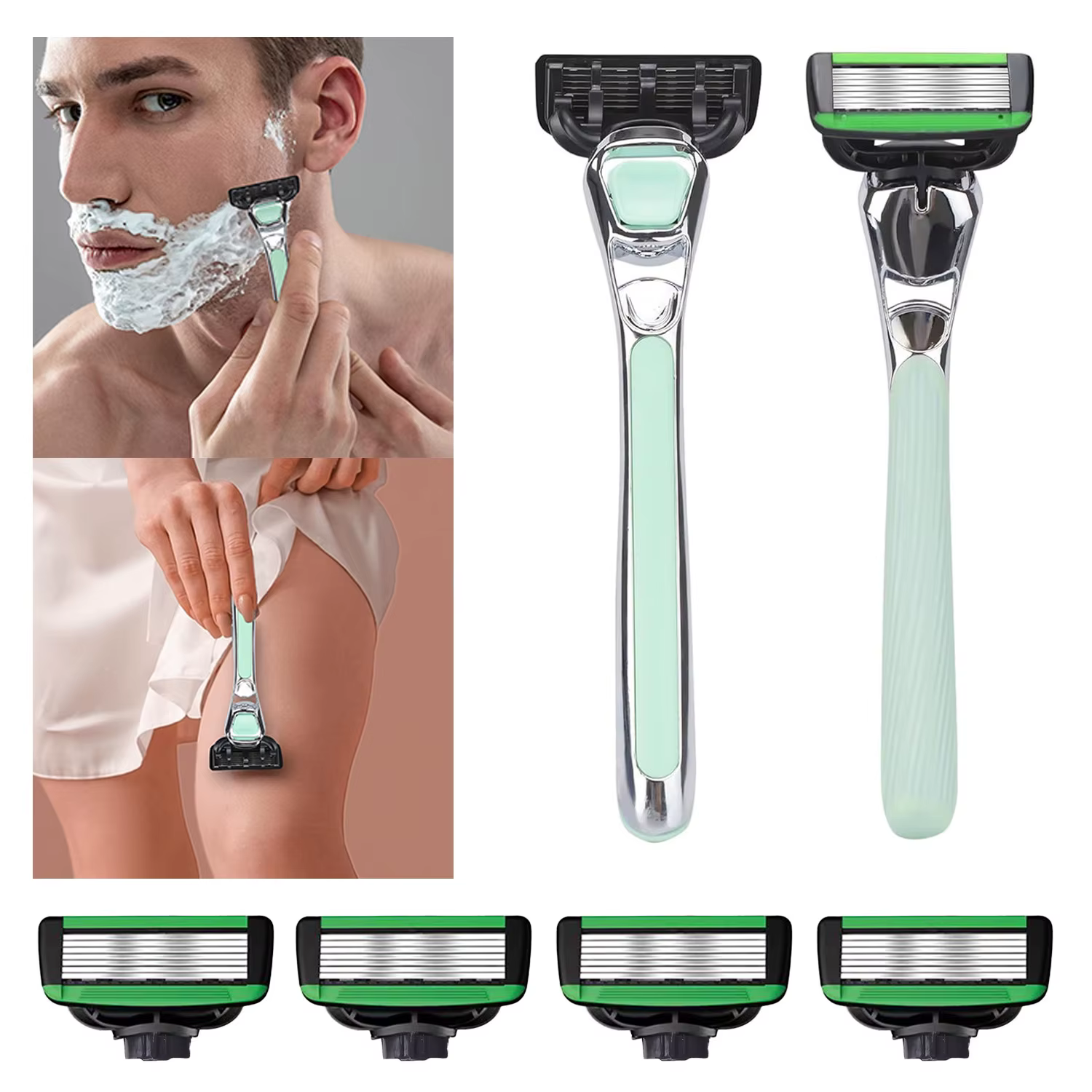 Ensemble de rasoir manuel vert pour homme