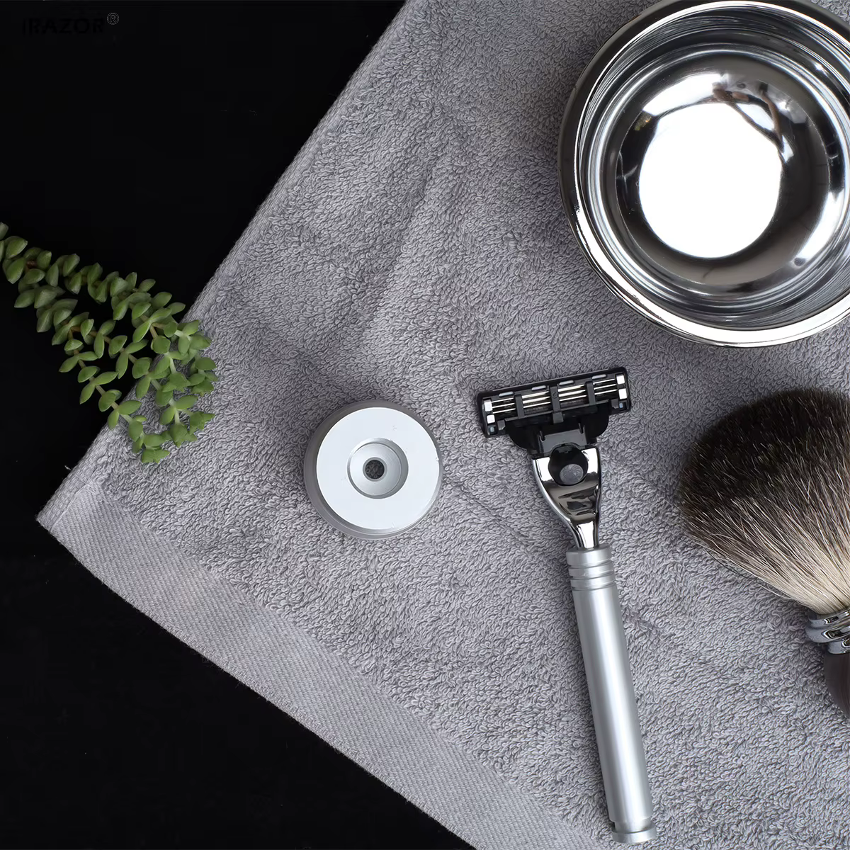 IRAZOR Classic Mach 3 Kit de rasoir 3 couches avec support-barbier