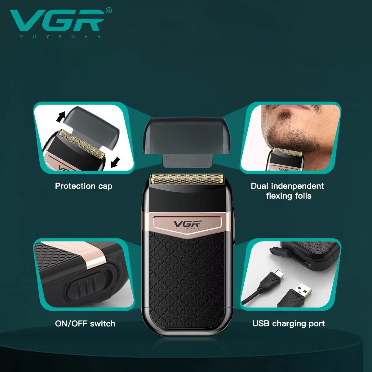 VGR rasoir rasoir électrique tondeuse à cheveux alternative Machine de découpe de barbe professionnelle Machine de rasage Portable pour hommes V-331