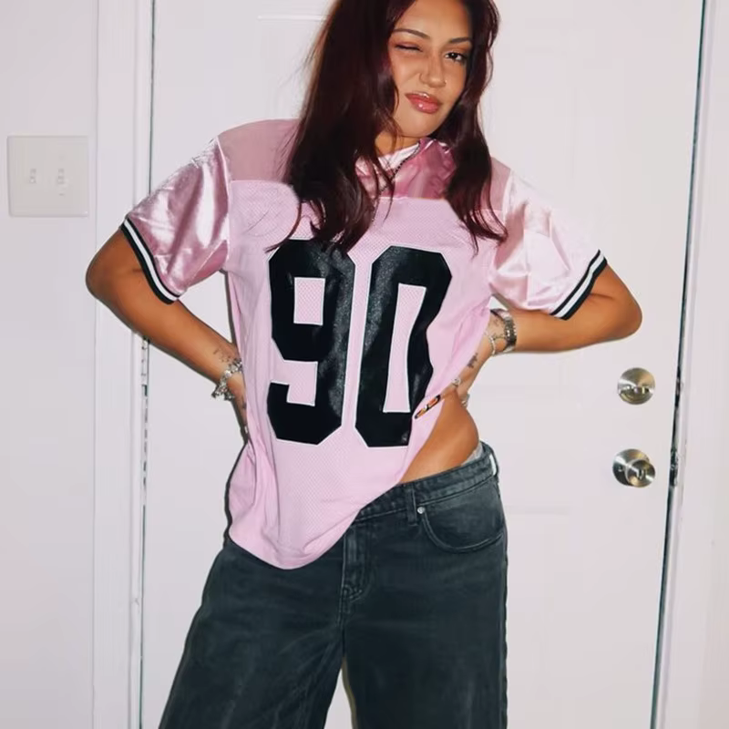 Maillot à manches mi-longues pour femmes, chemise surdimensionnée avec chiffres, maillot de Football pour adolescentes, vêtements Coquette y2k, Streetwear