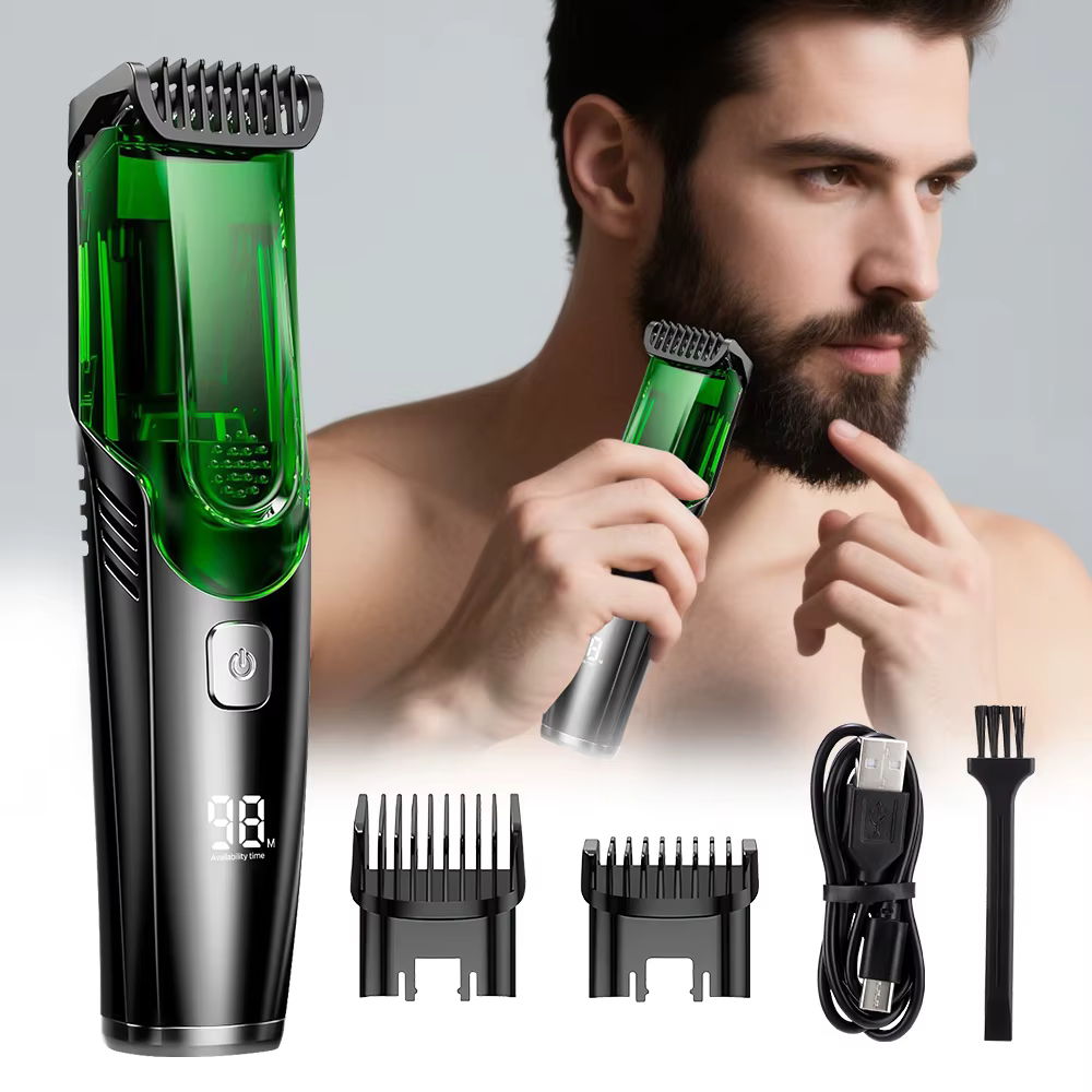 Tondeuse à barbe sans fil pour hommes, rasoir électrique Rechargeable avec 20 garnitures, tondeuse sous vide intégrée pour moustache, favoris, Kit de toilettage