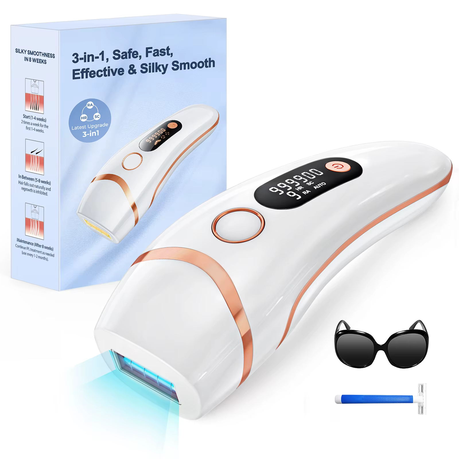 Appareils IPL Laser d'épilation 17J 999900 Light Pulses HR/SC/RA 9 niveaux épilation indolore pour tout le corps usage