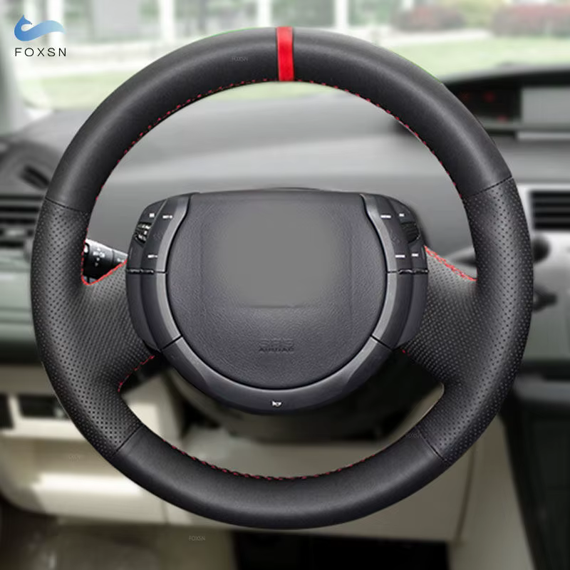 Couverture de volant intérieur de voiture en cuir microfibre perforé tressé à la main, accessoires de garniture pour citroën Triumph Old C4 c-quatre