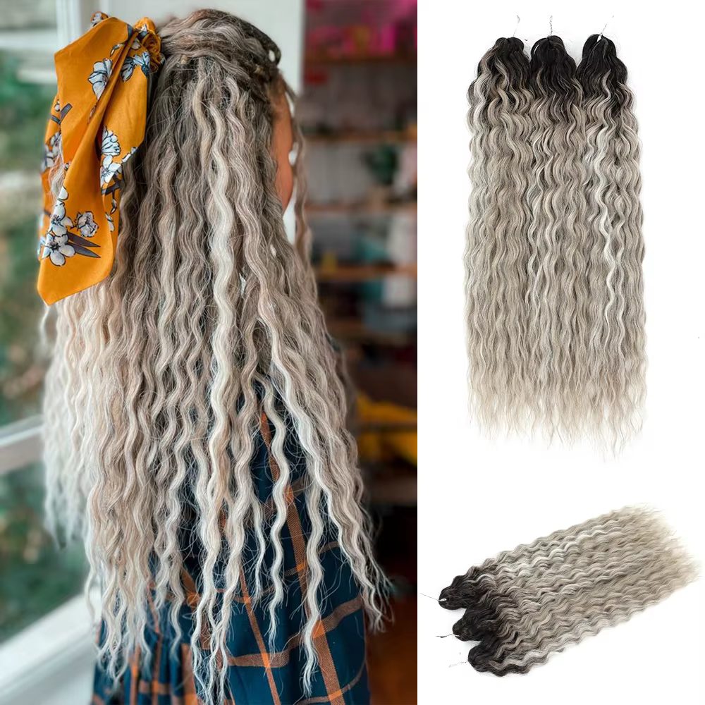 22 "300g Curl Crochet cheveux Ombre gris Orange Blonde synthétique vague d'eau torsion Crochet cheveux Afro boucles tressage Extension de cheveux