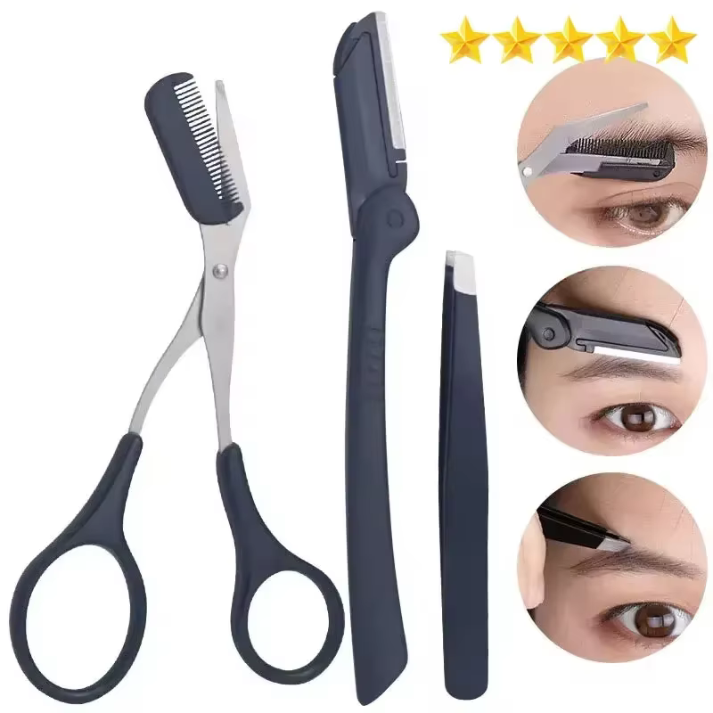 1/3 pièces pince à sourcils en acier inoxydable peigne ciseaux tondeuse
