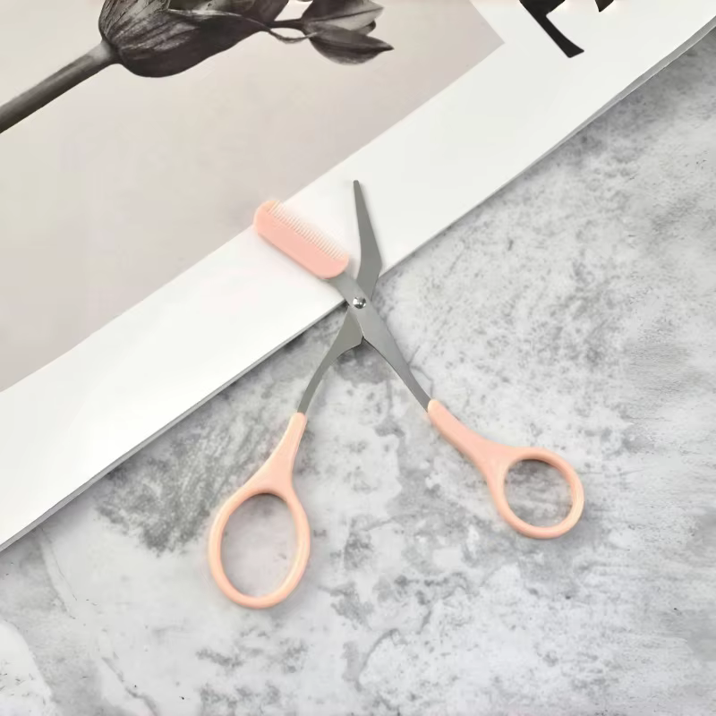Ciseaux de coupe de sourcils roses avec peigne intégré