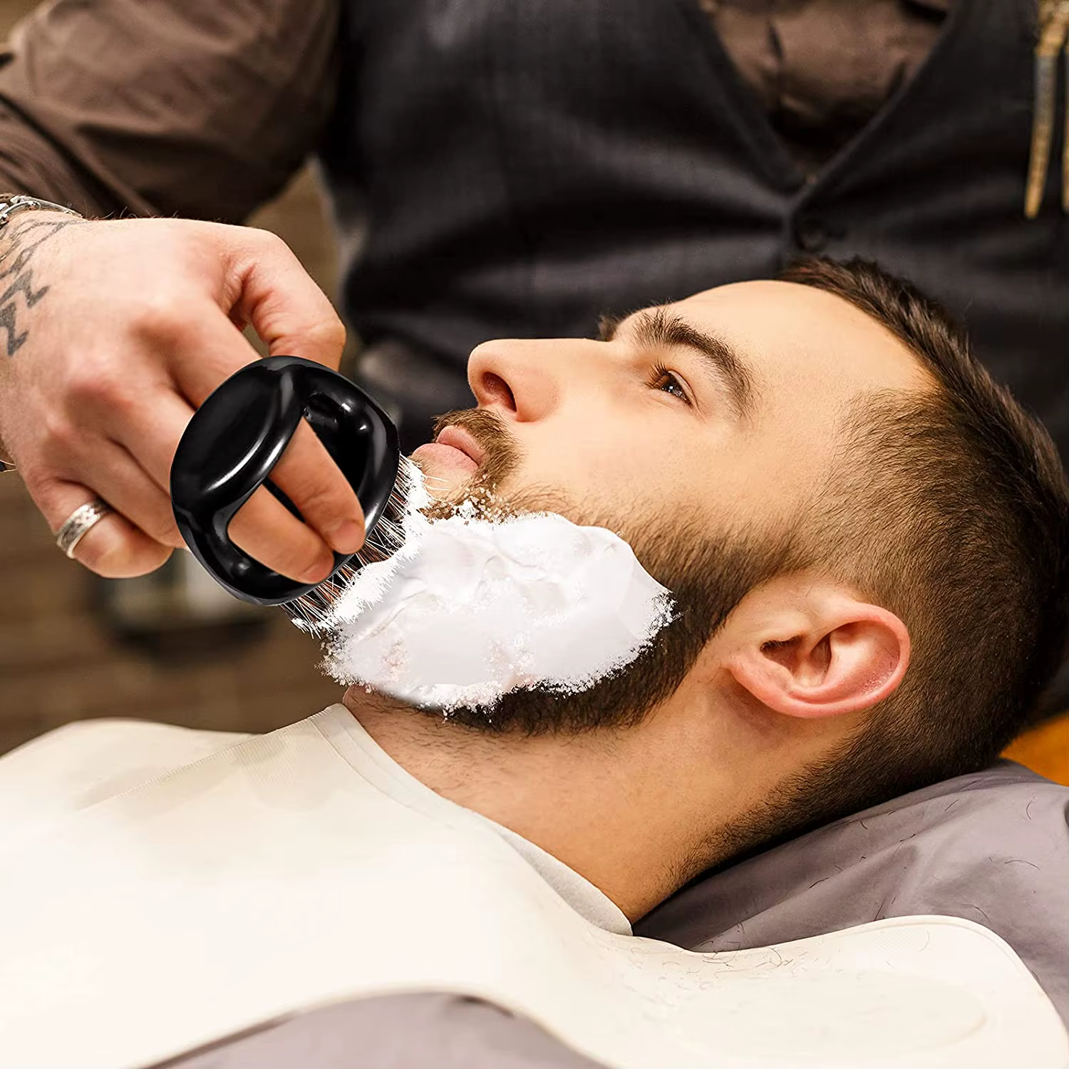 Hommes blaireau Portable barbier barbe brosses Salon visage nettoyage rasoir brosse en plastique cheval poils outils de rasage