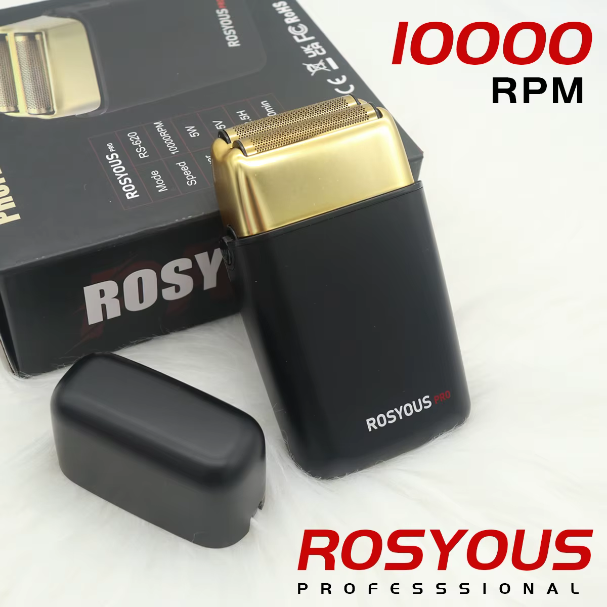 ROSYOUS RS-620 Machine à raser pour hommes Double feuille 10000 tr/min Interface USB sans fil tête d'huile rasoir électrique professionnel