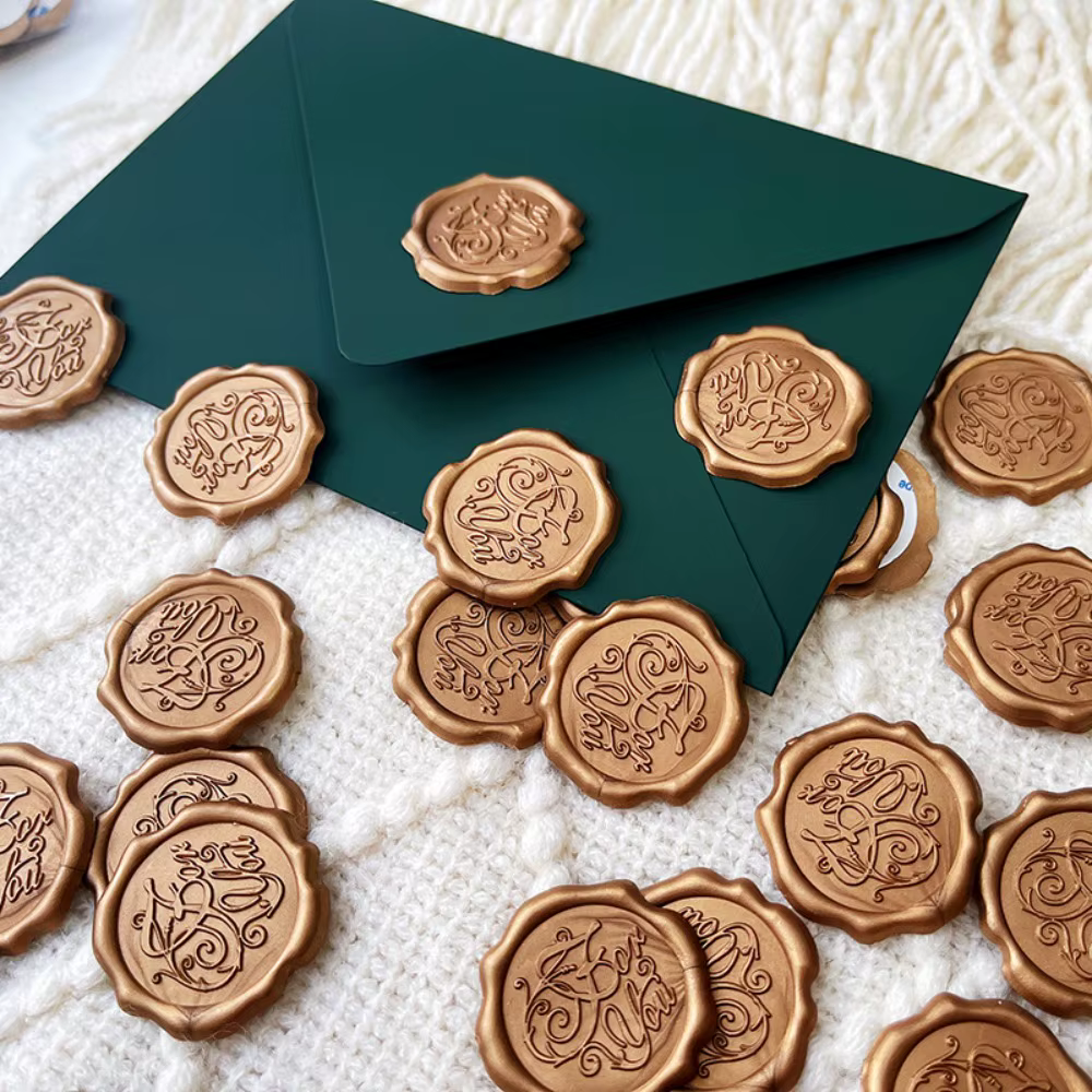 10 autocollants de sceau de cire personnalisés, exquis, pour faire soi-même, autocollants d'invitation de mariage, autocollants adhésifs vintage pour enveloppes