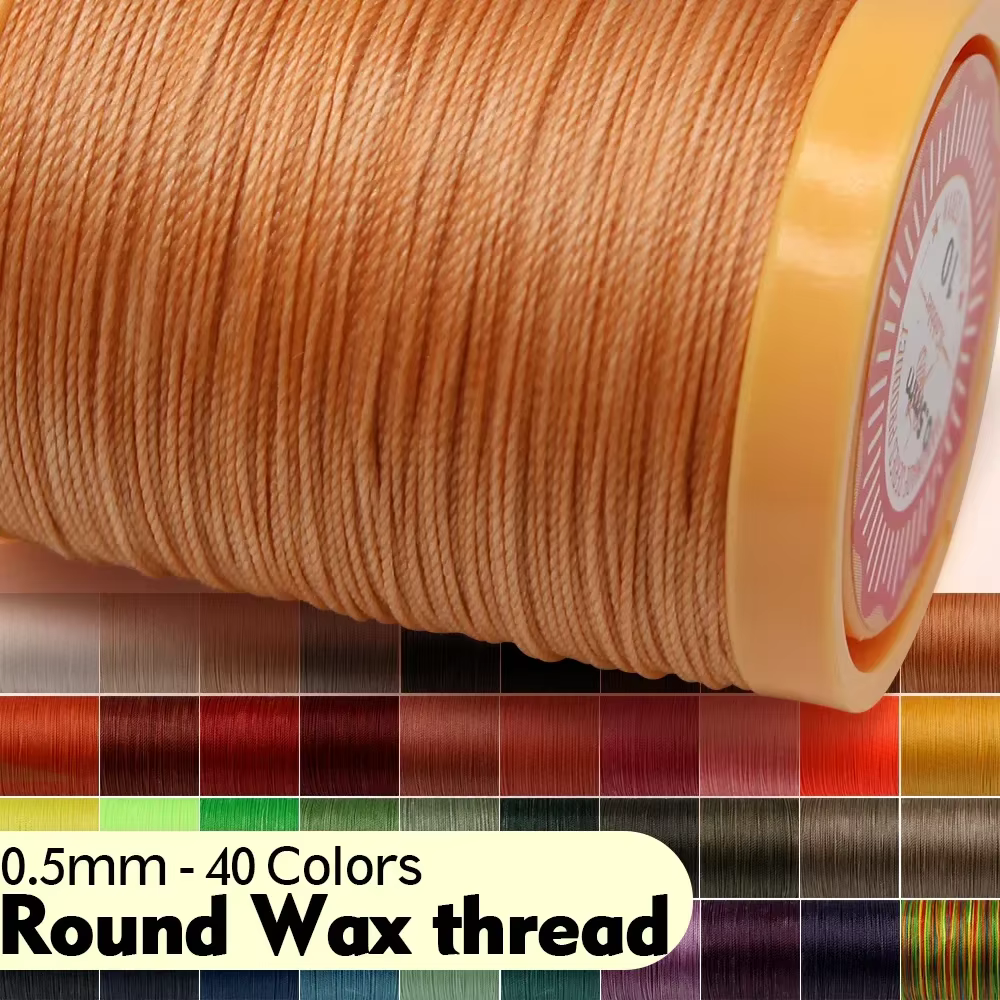 Cordon rond en Polyester ciré de 0.5mm 0.8mm, cordes rondes enduites de cire, imperméables pour Bracelets, colliers, bijoux, chaussures, bricolage ou couture du cuir