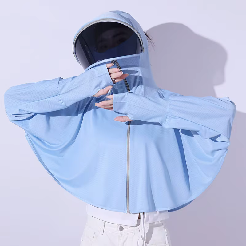 Blouse d'été pour femme, protection UV extérieure, respirante, en soie glacée fine, type cape et smock pour femme