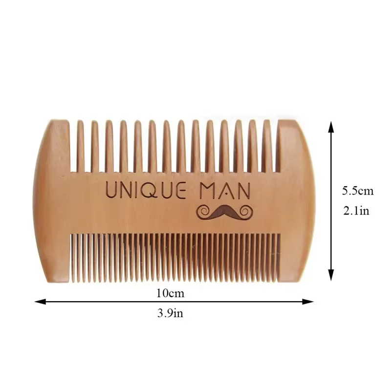 Peigne à barbe en bois pour hommes avec étui en cuir