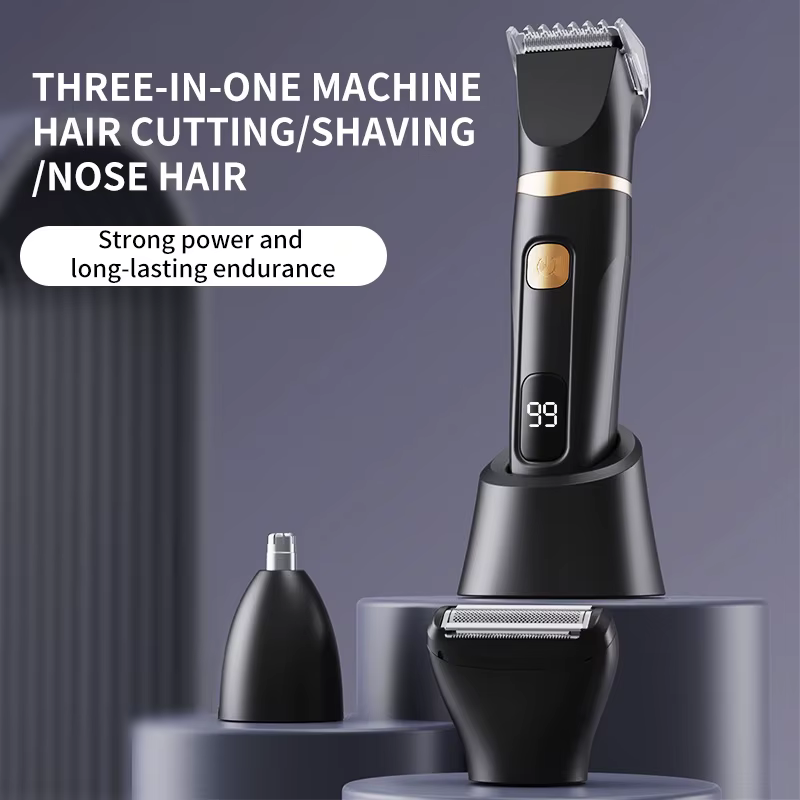 Tondeuse corporelle 3-en-1 étanche pour homme avec lames en céramique détachables pour usage quotidien à domicile et en salle de bain