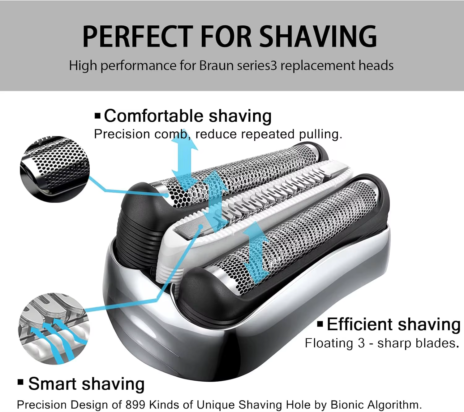 Tête de rechange 32B/32S série 3 pour rasoir électrique Braun ProSkin