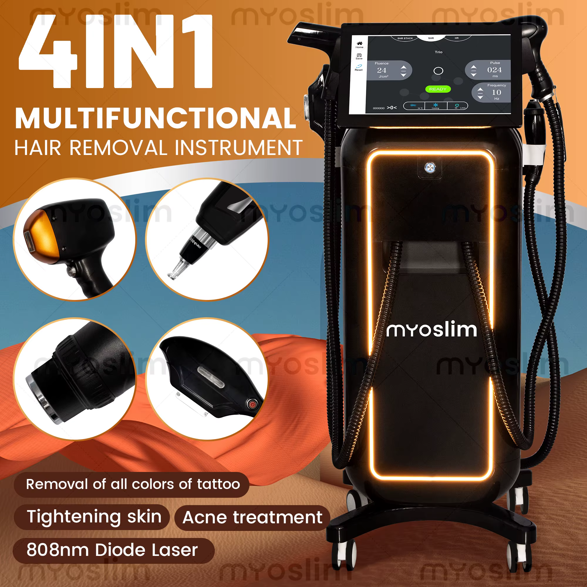 Appareil professionnel 4-en-1 à diode laser 4 longueurs d'onde 5000W 10 barres