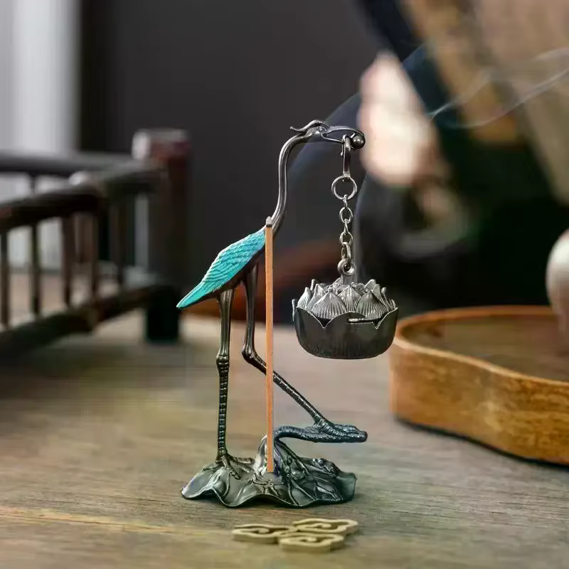 Brûleur d'encens de Style chinois en alliage de Zinc, bon symbolisme, porte-encens, accessoires, grue à couronne rouge, cadeaux d'aromathérapie d'intérieur