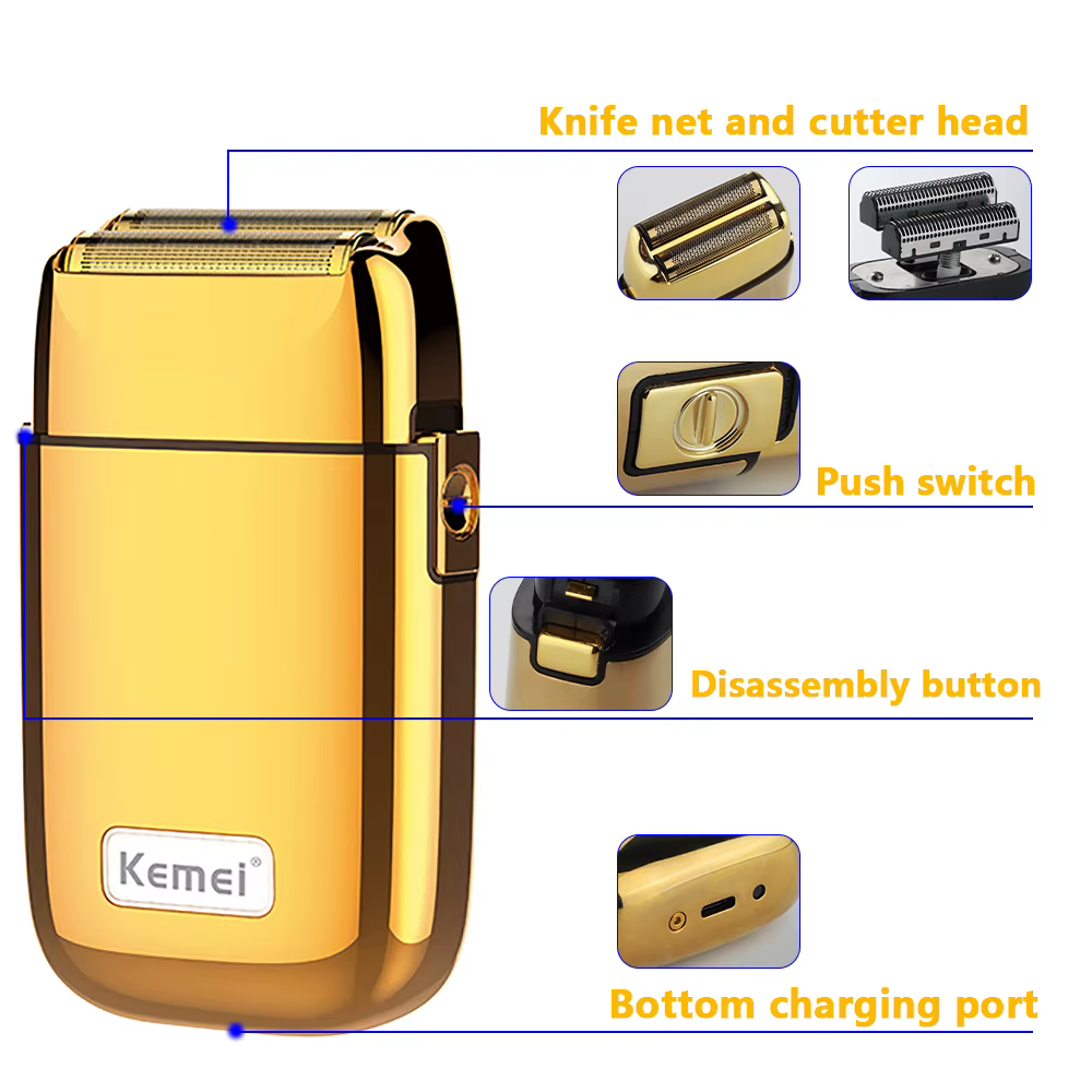Kemei Pro Barberology métal Double feuille rasoir titane Super fermer
