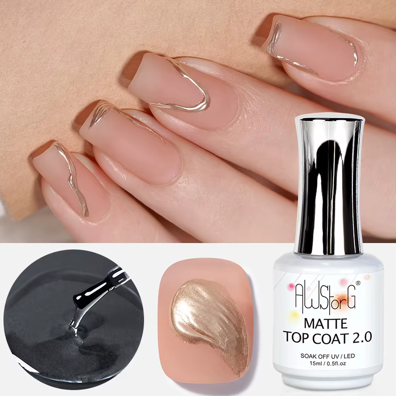 AWStorG 15ml mat couche de finition 2.0 poudre antiadhésive vernis à ongles vernis Semi Permanent tremper Gel vernis à ongles manucure Art
