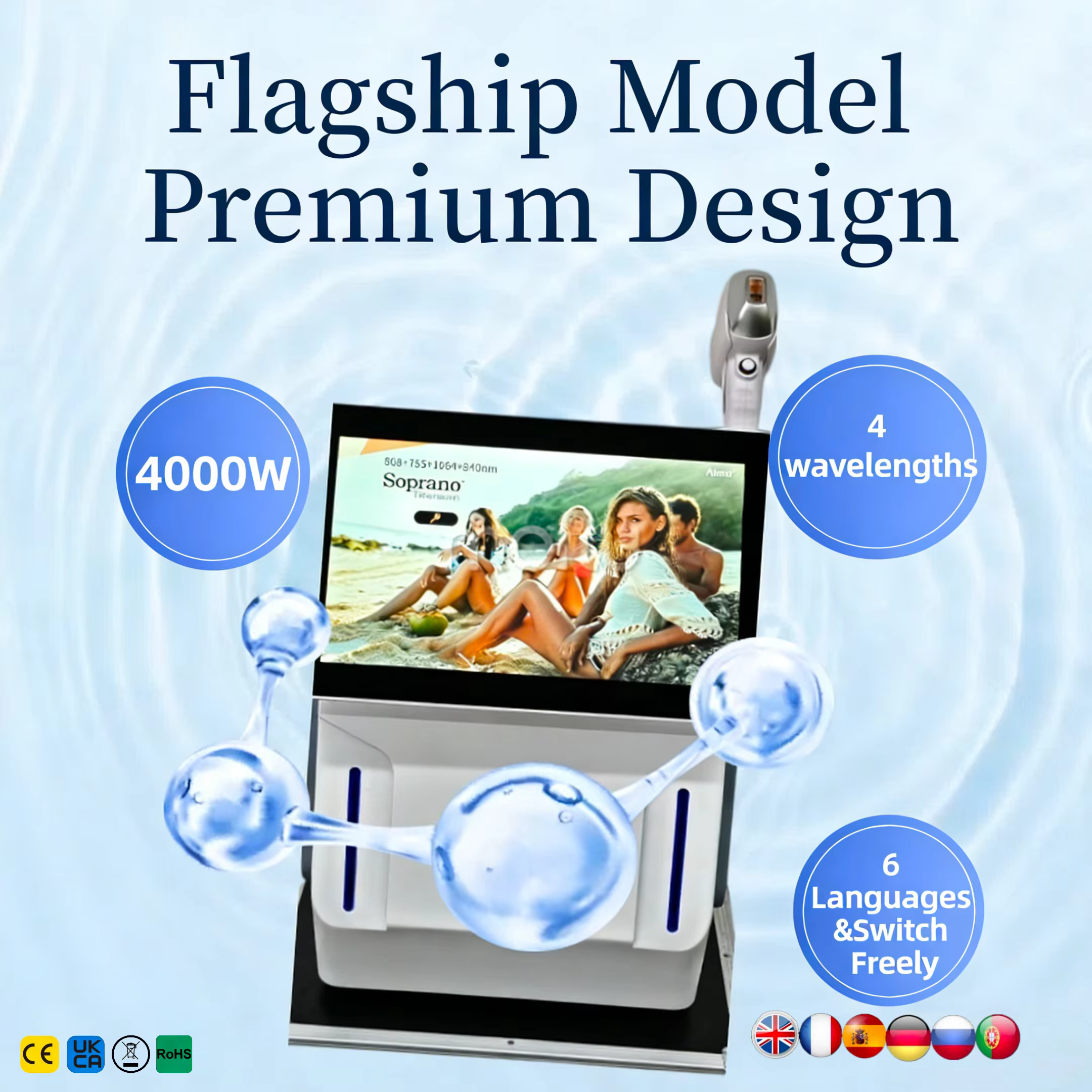 Machine d'épilation laser diode indolore 2026 600W-1600W 4 longueurs d'onde Sonde de refroidissement par glace Convient pour le visage et le corps entier CE