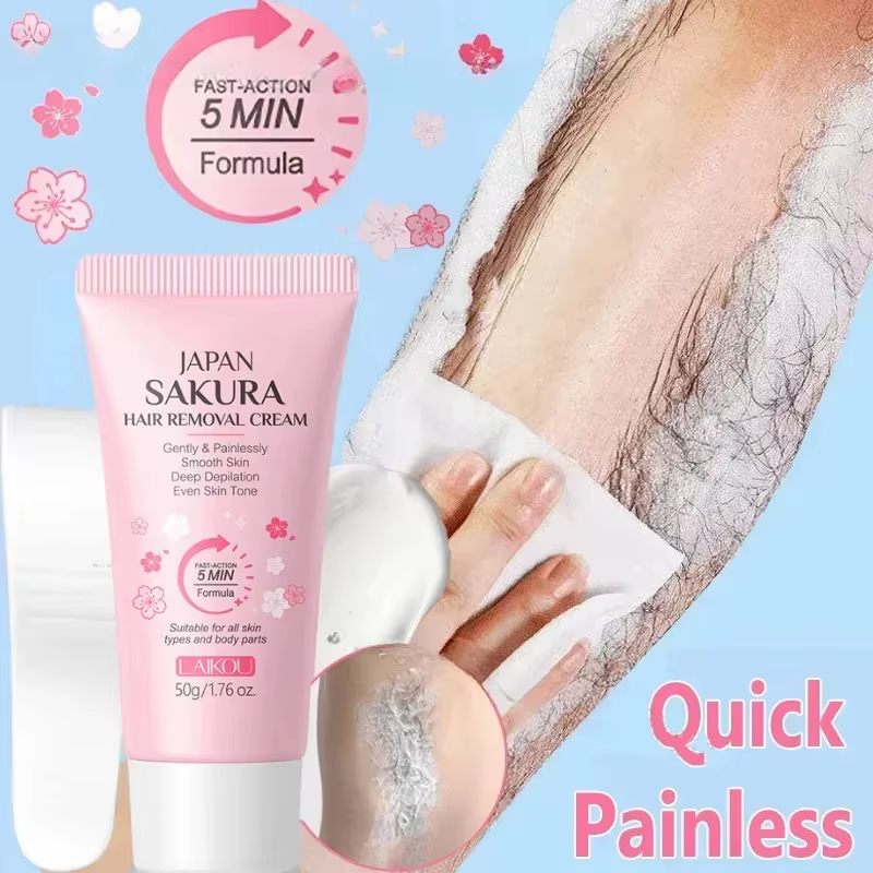 LAIKOU Sakura crème d'épilation rapide indolore inhibiteur de croissance des cheveux bras aisselles jambes zones intimes pour hommes femme 50g