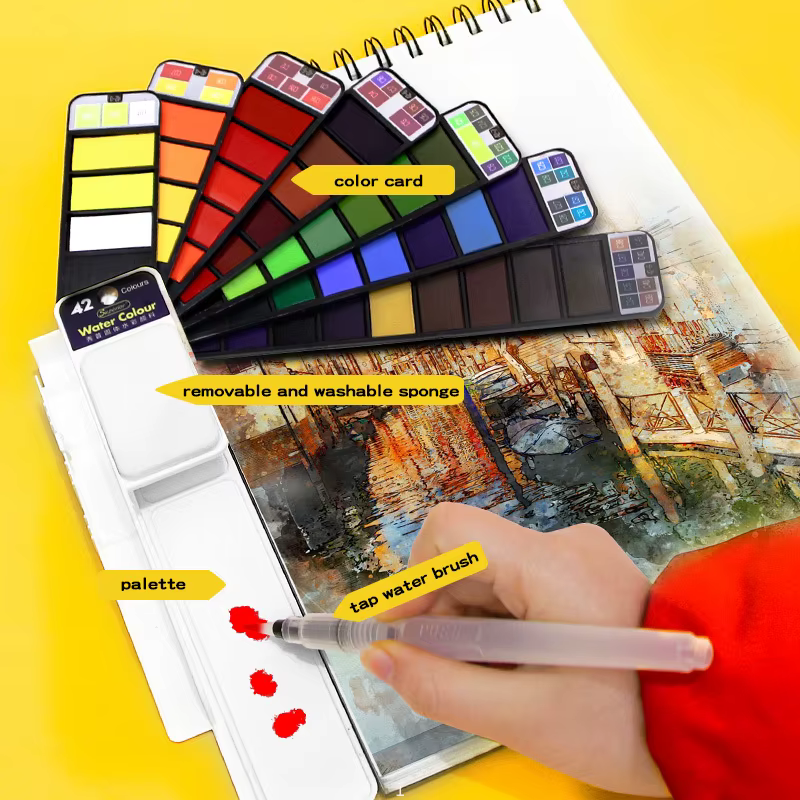 Ensemble d'aquarelle solide 18/25/33/42 couleurs, brosse à eau pour peinture, Pigment pour dessin, fournitures d'art