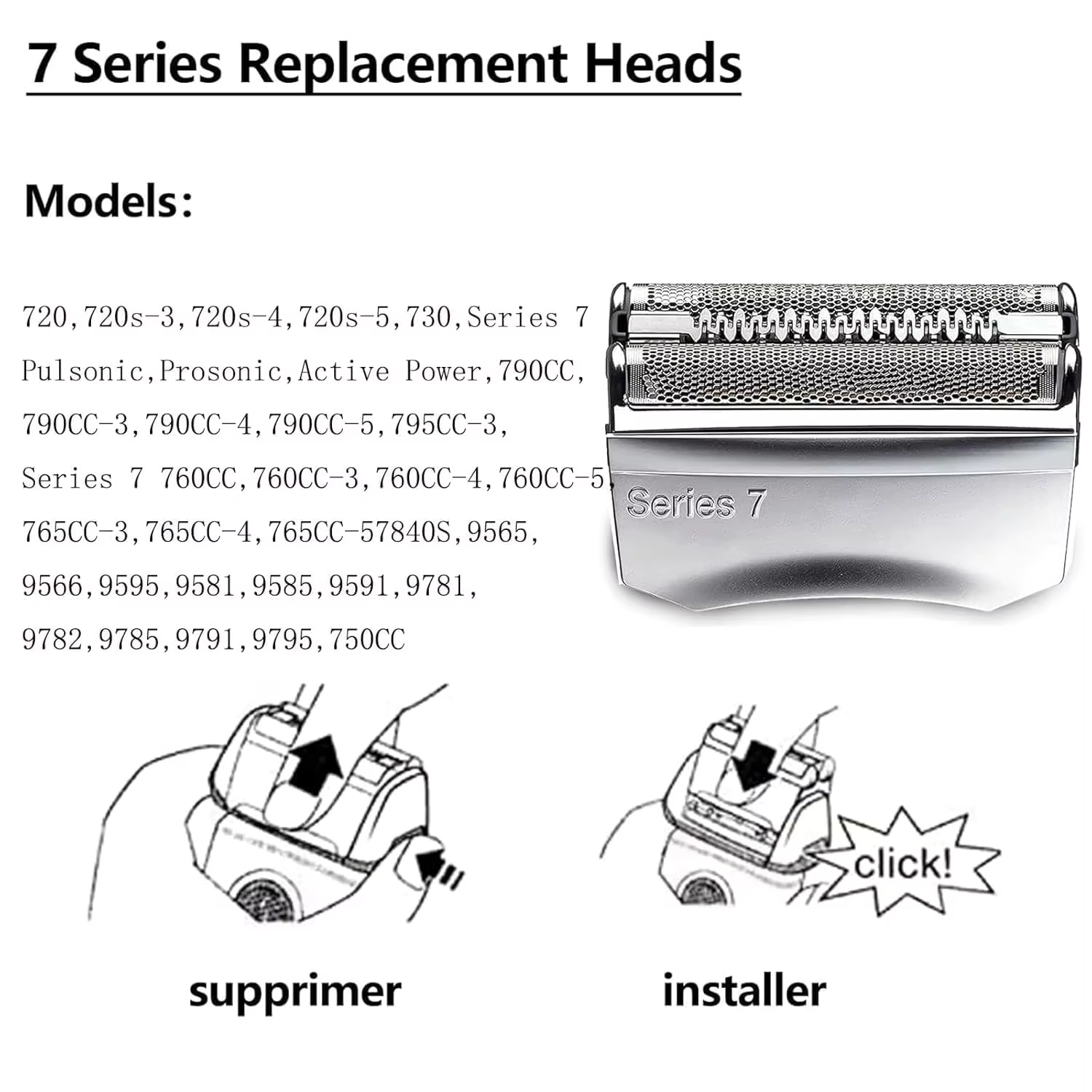 Tête de lame de rechange 70S pour rasoir électrique 7 Shaver 790cc 760cc 750cc 720 799 797 720 730 765CC etc.