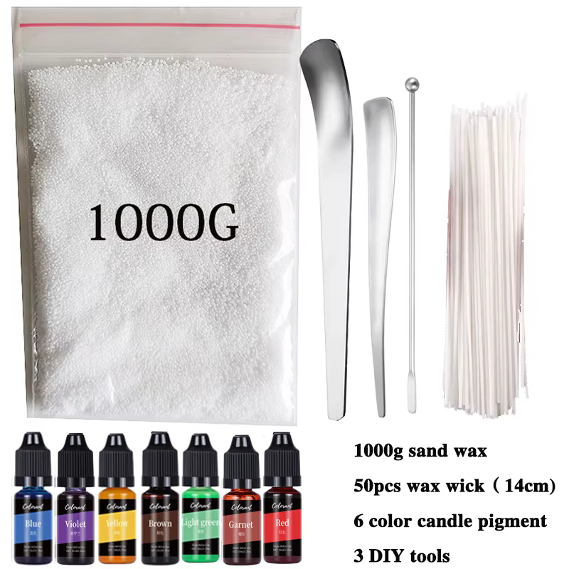 Kit de cire de bougie faite à la main, sable Combustible, matériel de bricolage, outil de mèche de cire pigmentée, ensemble de cire de sable, fournitures de fabrication pour la décoration de la maison