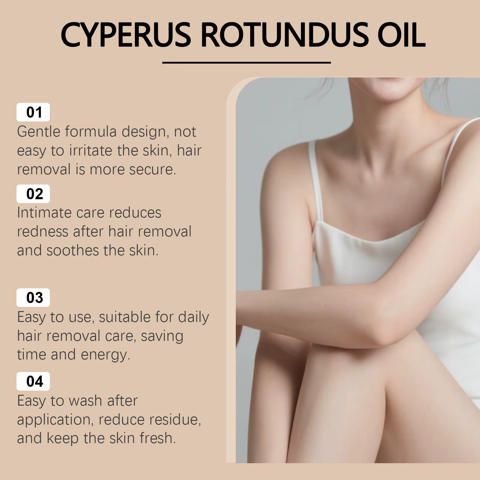 Huile de Cyperus Rotundus EELHOE pour l'épilation Après-soin Peau douce et lisse Réparation de la barrière cutanée